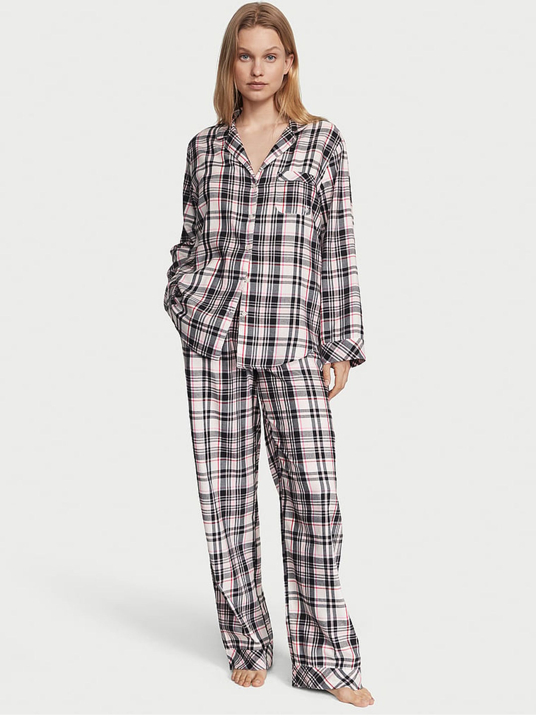 Black Red White Tartan Flannel Long Pyjamas