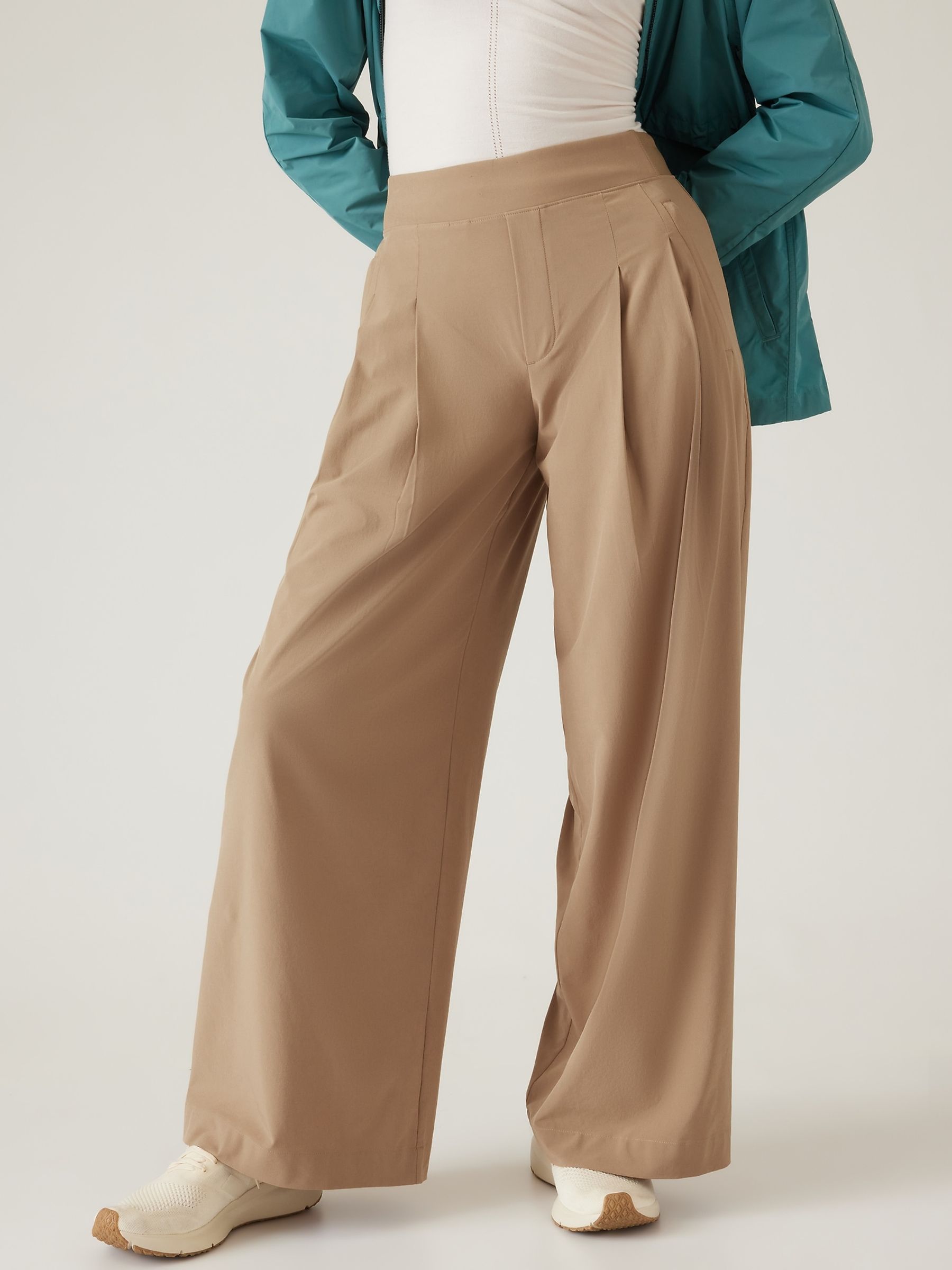 Athleta Brown Brooklyn Mid Rise Lightweight Wide Leg Trousers Gap