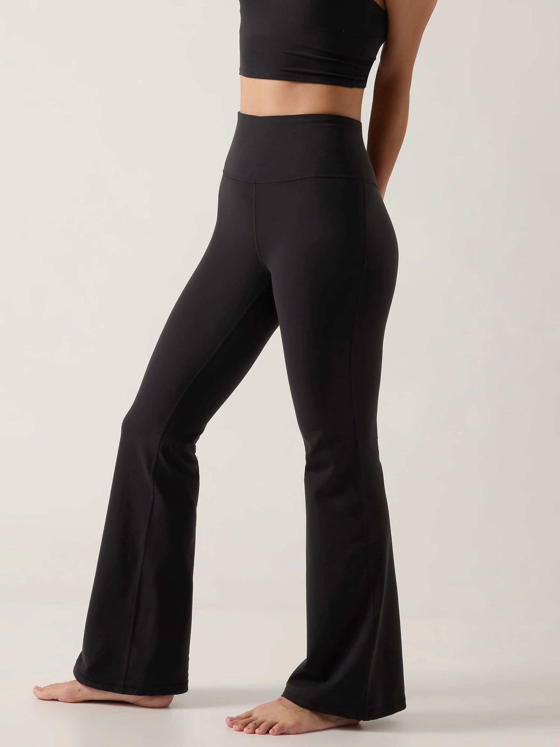 Stretchy pants that flare at the bottom outlet
