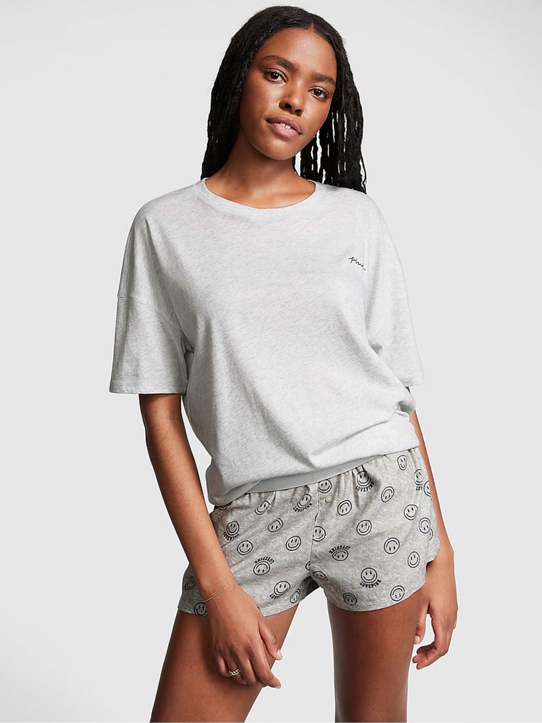 Heather Stone Grey Cotton Oversized Sleep Shirt