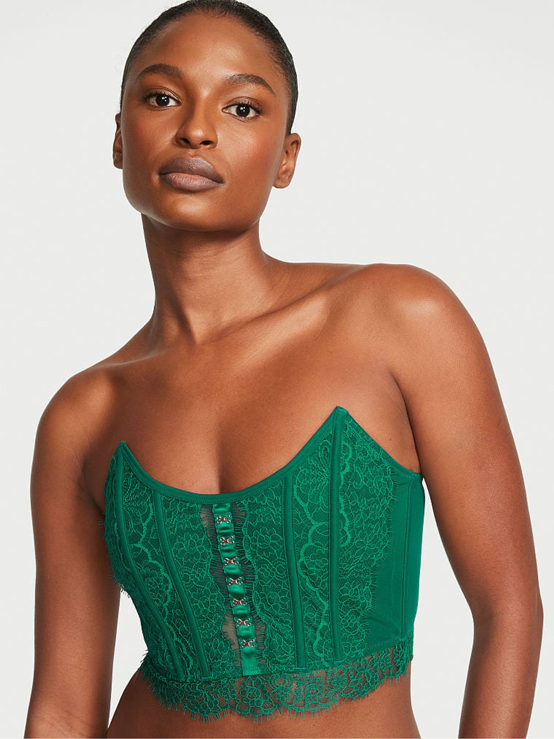 Spruce Green Lace Corset Strapless Corset Top