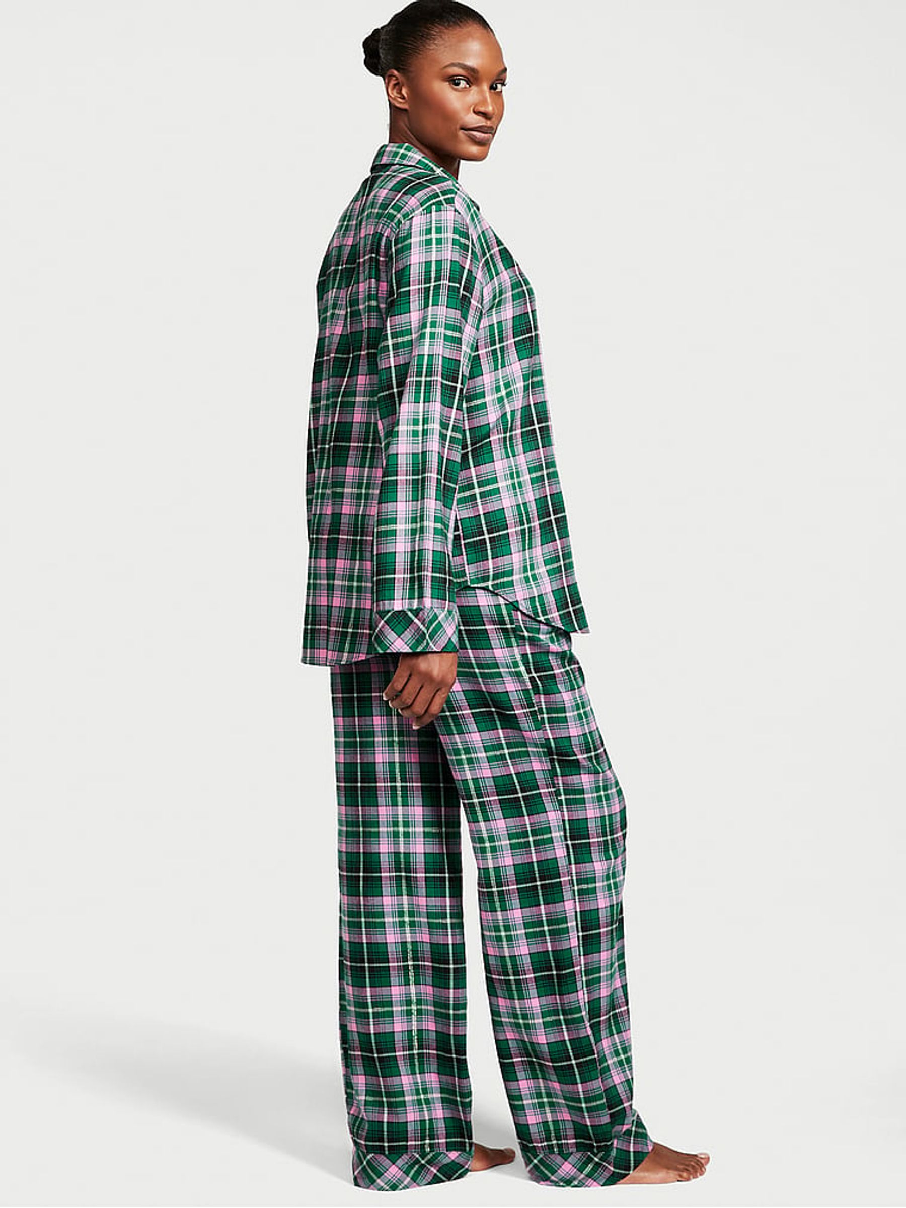 Buy Victoria s Secret Green Pop Tartan Flannel Long Pyjamas from the Victoria s Secret UK online shop
