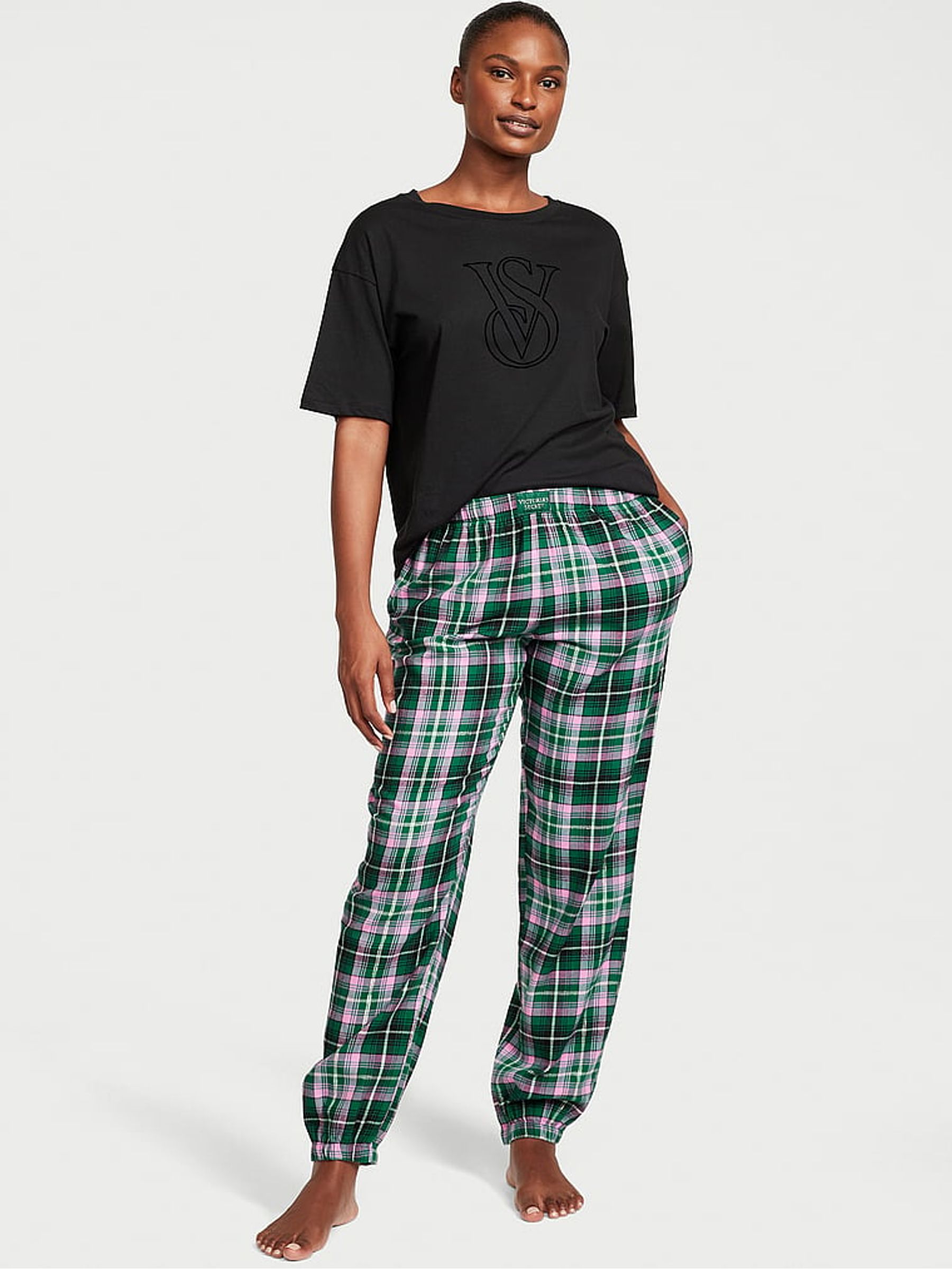 Buy Victoria s Secret Green Pop Tartan Long Cuffed Pyjamas from the Victoria s Secret UK online shop