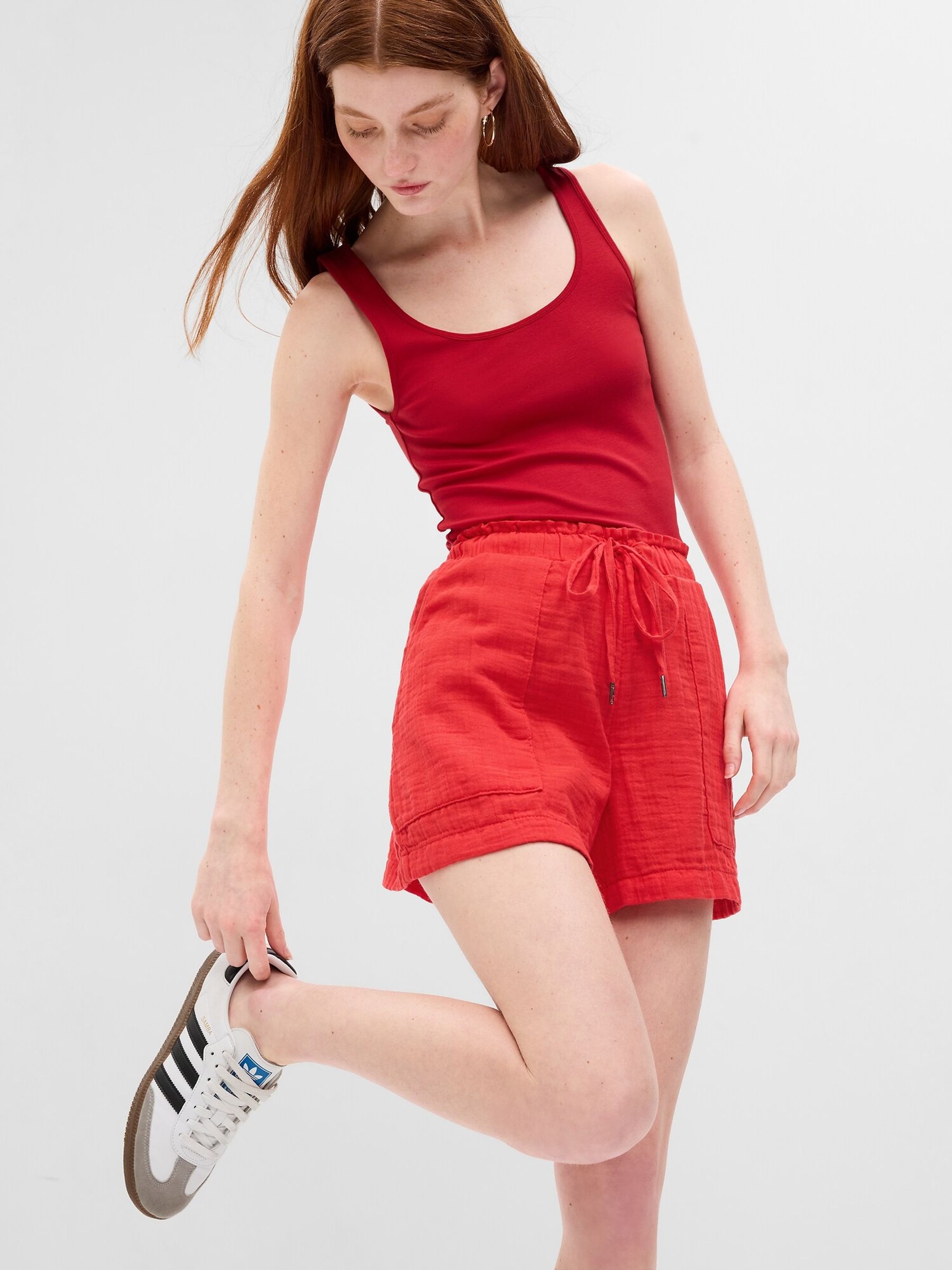 Buy Red Crinkle Gauze Shorts from the Gap online shop