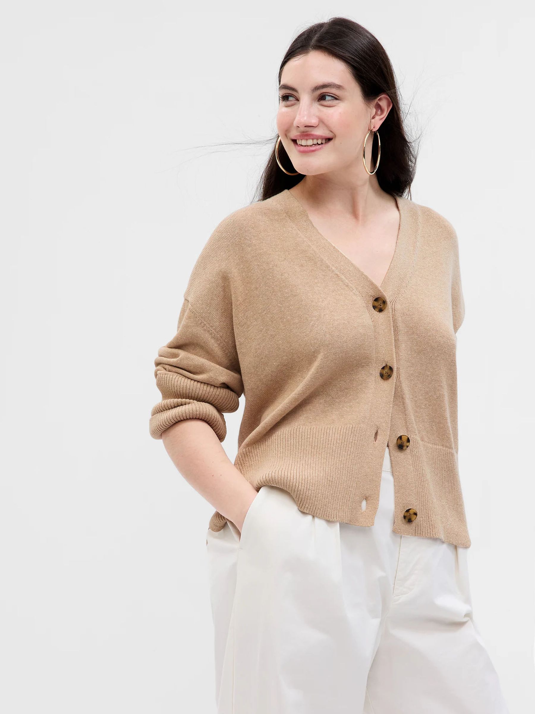 Long linen blend cardigan cheap