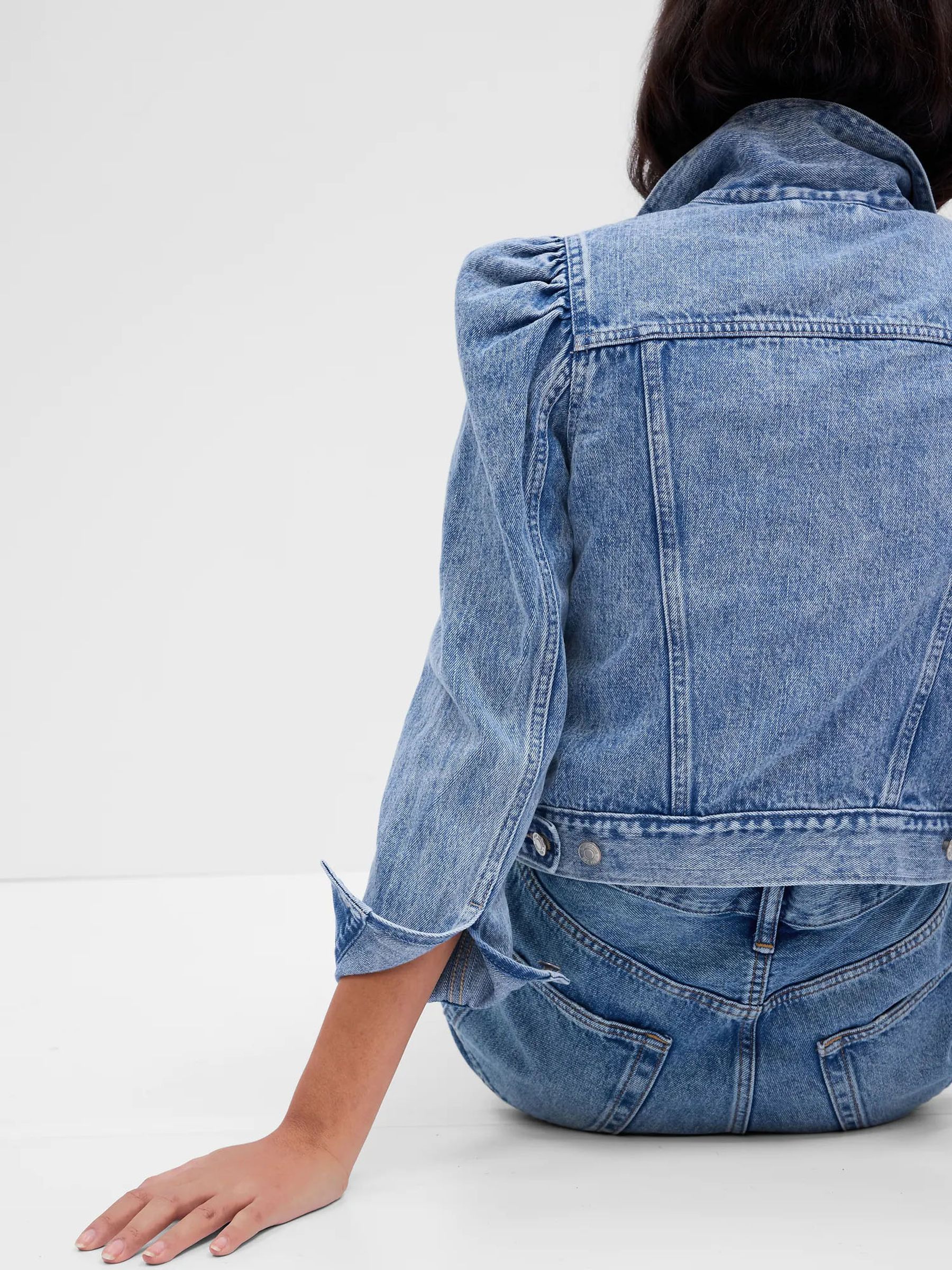 Blue Puff Sleeve Denim Jacket