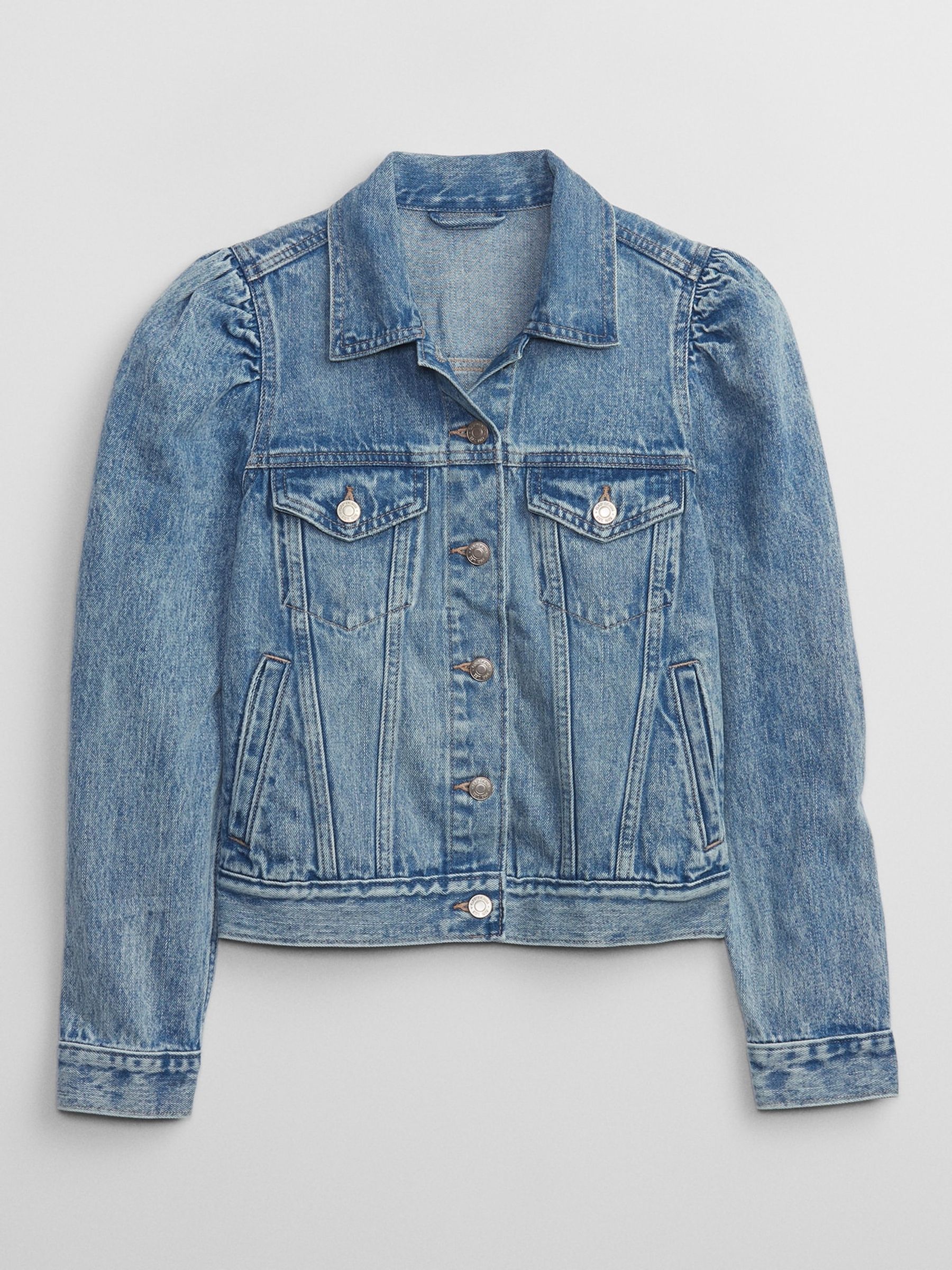 Shoulder puff denim jacket top