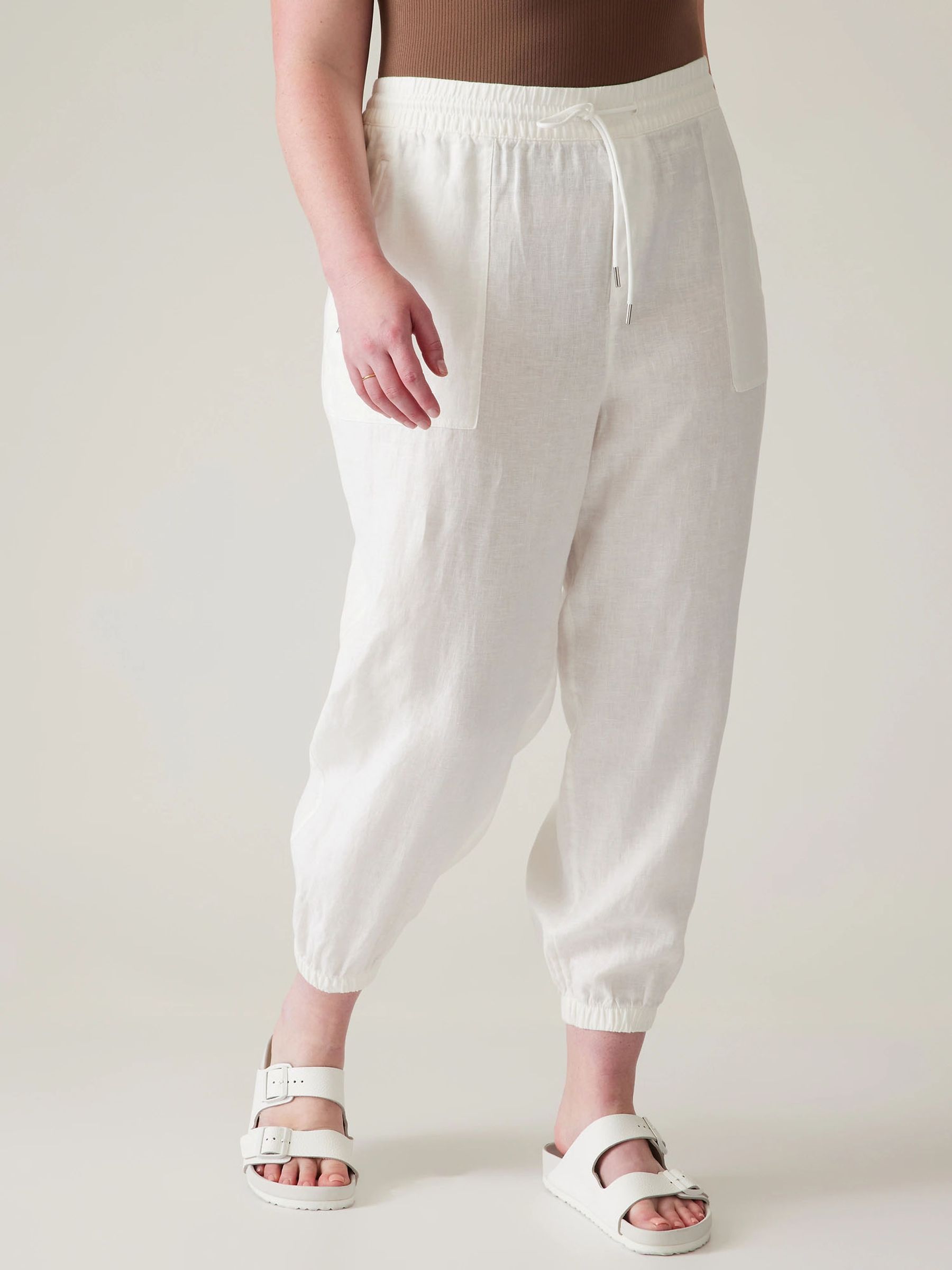 White linen joggers womens discount