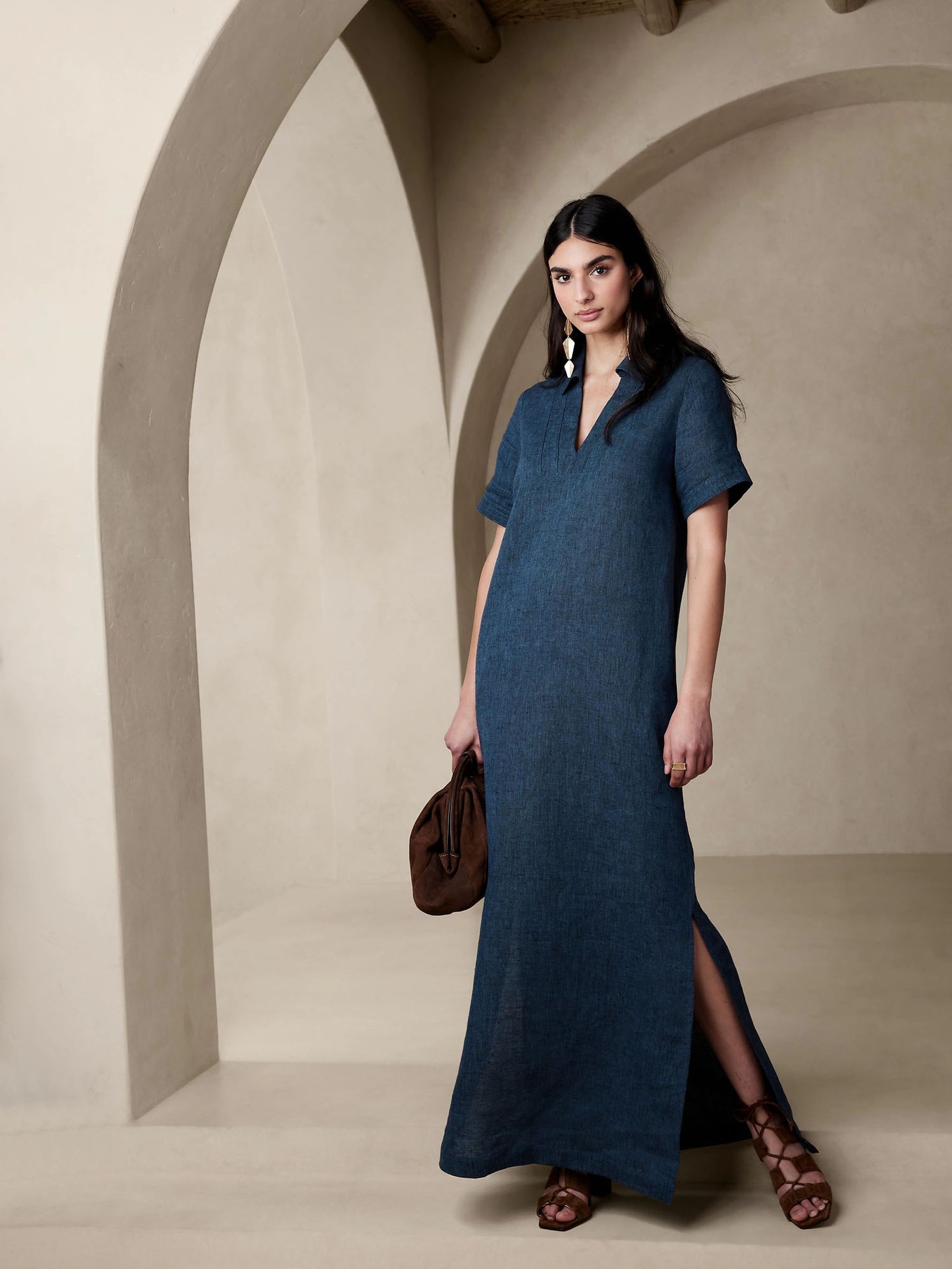 Buy Banana Republic Blue Cruz Linen Maxi Shirt Dress from the Gap online shop