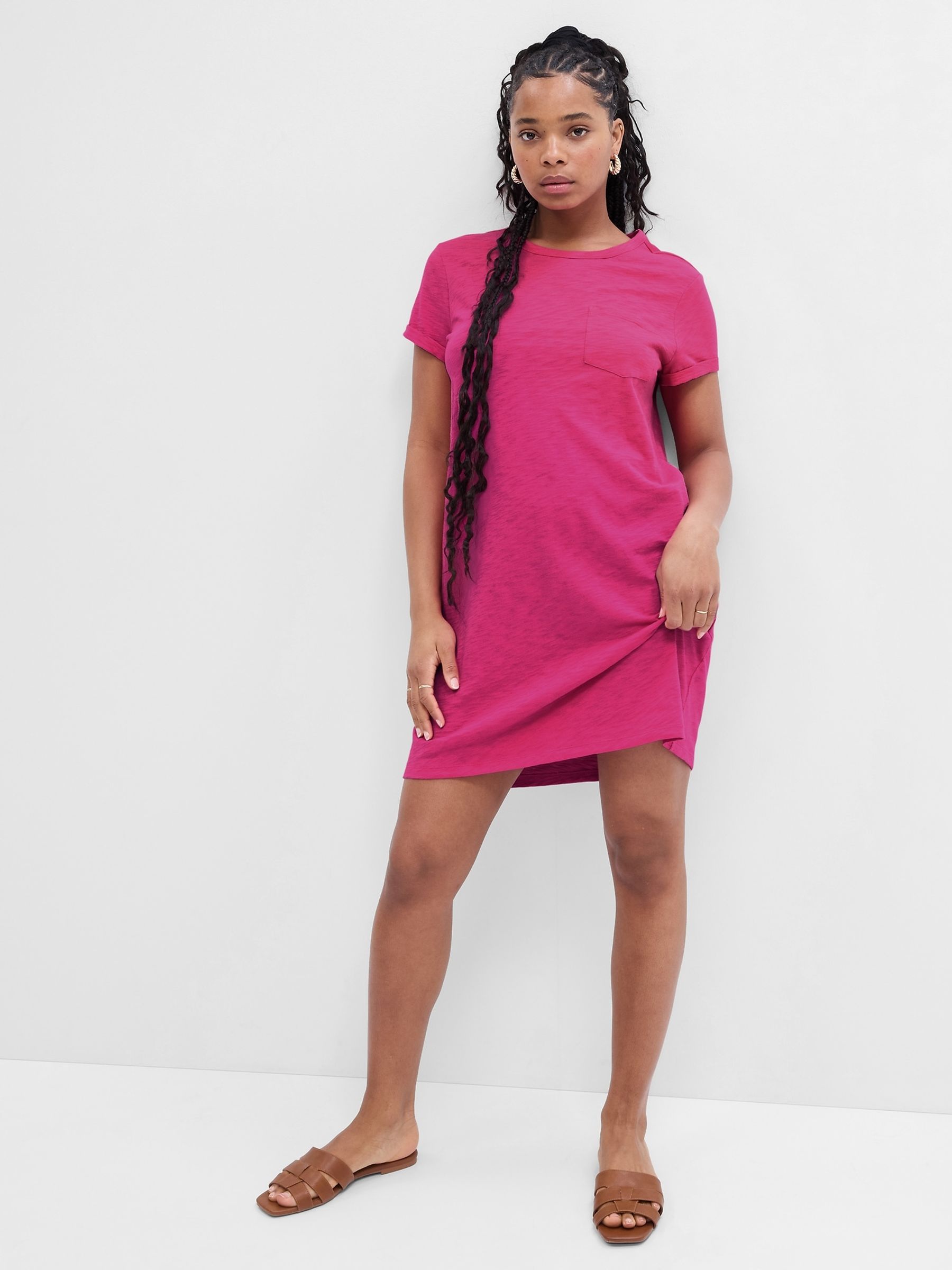 Buy Pink Crew Neck Pocket T Shirt Dress from the Gap online shop