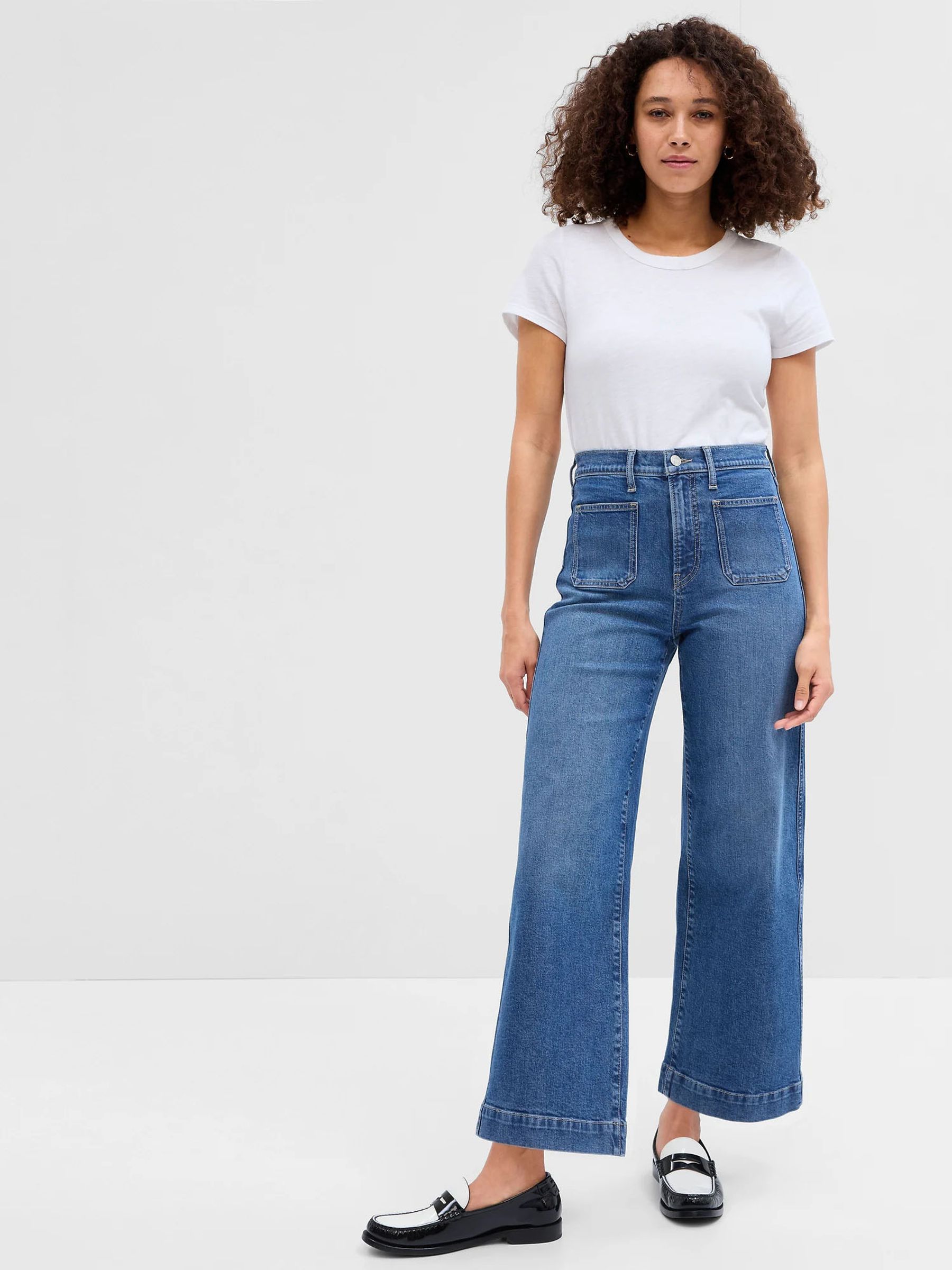 Buy Mid Wash Blue High Waisted Wide Leg Cropped Jeans from the Gap online shop