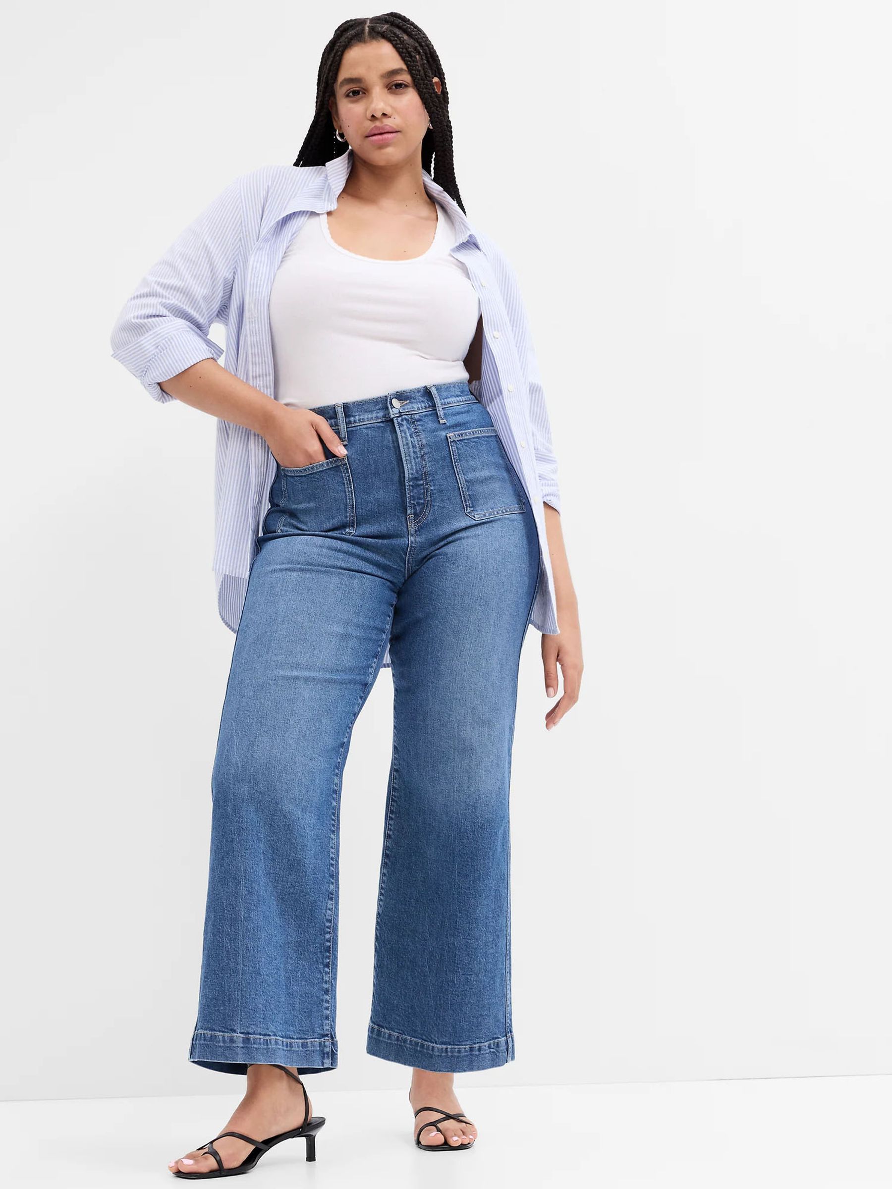 Buy Mid Wash Blue High Waisted Wide Leg Cropped Jeans from the Gap online shop
