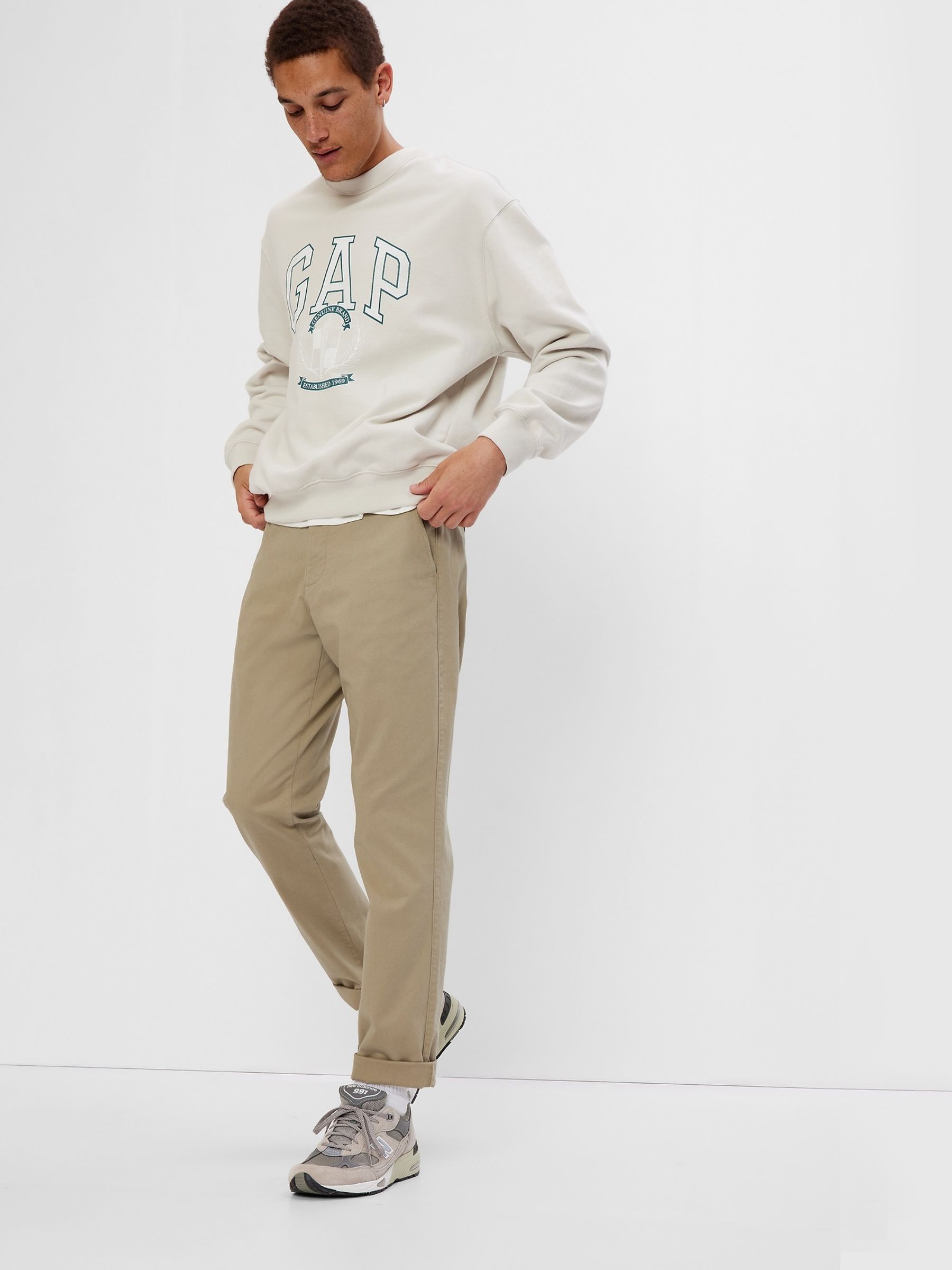 Buy Khaki Green Straight Taper Fit Essential Chinos from the Gap online shop