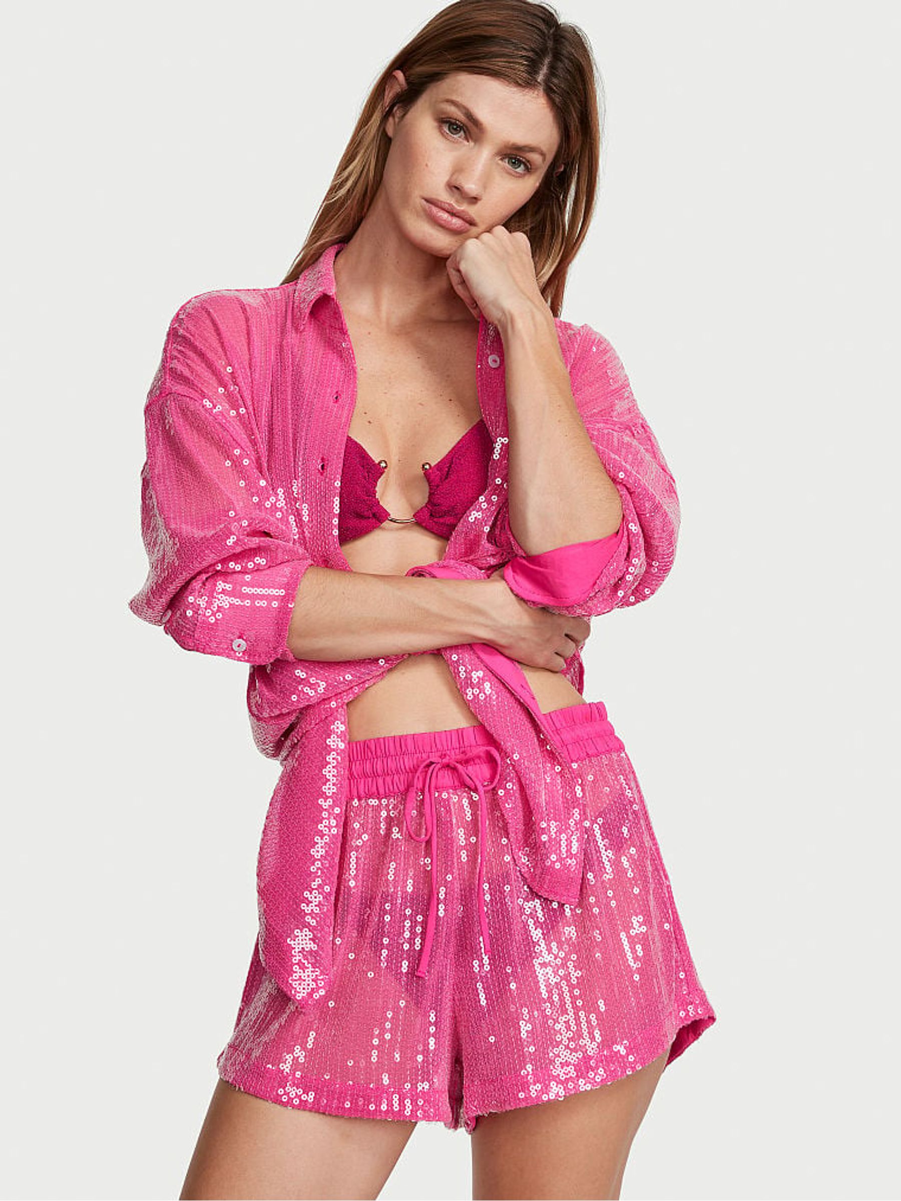 Forever Pink Sequin Mesh Shorts