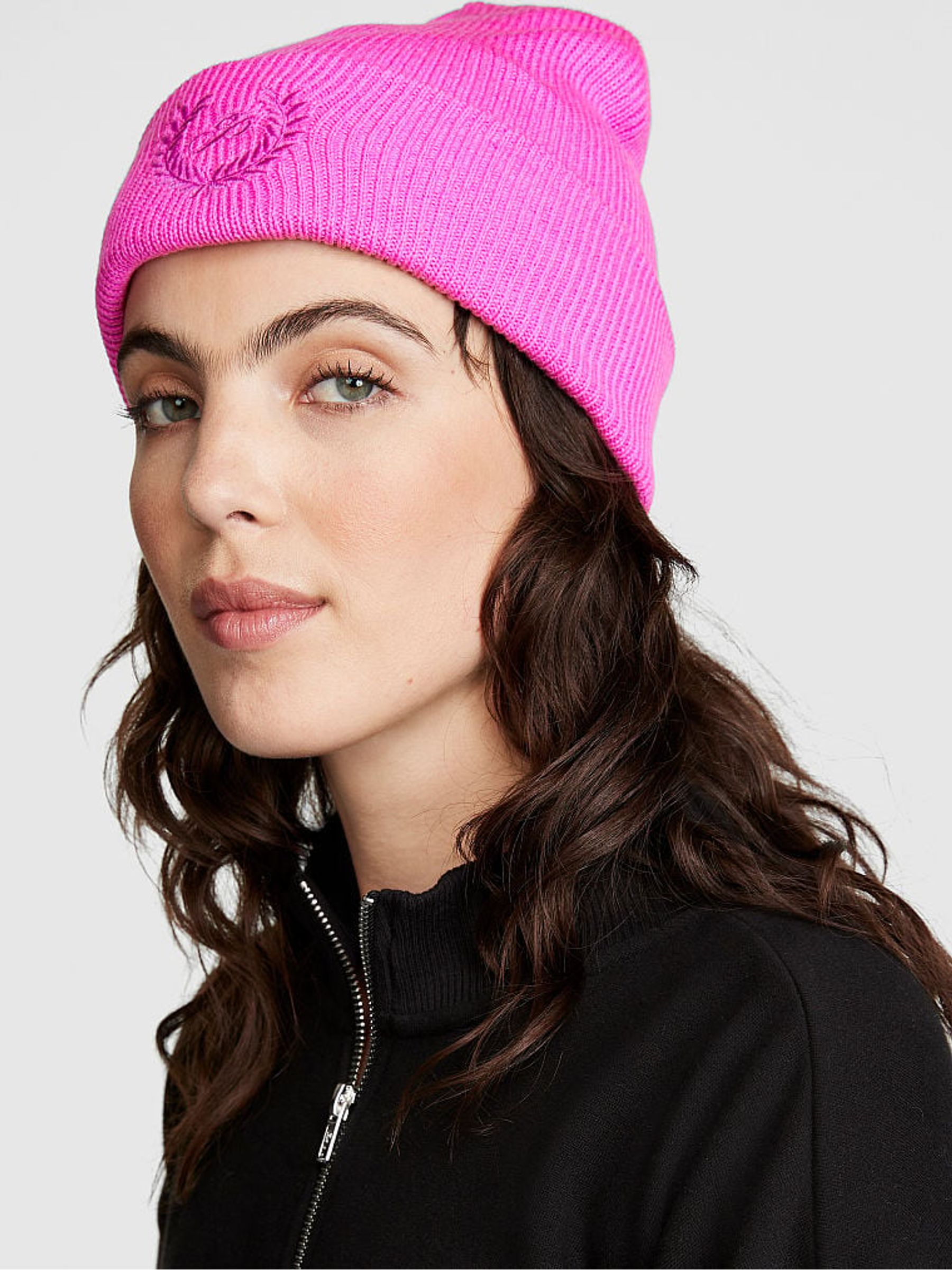 Pink beanie victoria's secret on sale