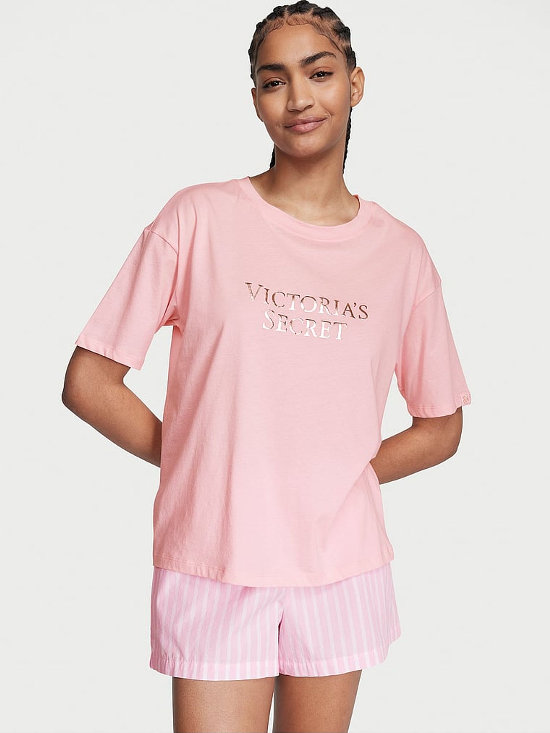 Buy Victoria s Secret Pretty Blossom Pink Stripe Cotton T Shirt Short Pyjamas from the Victoria s Secret UK online shop