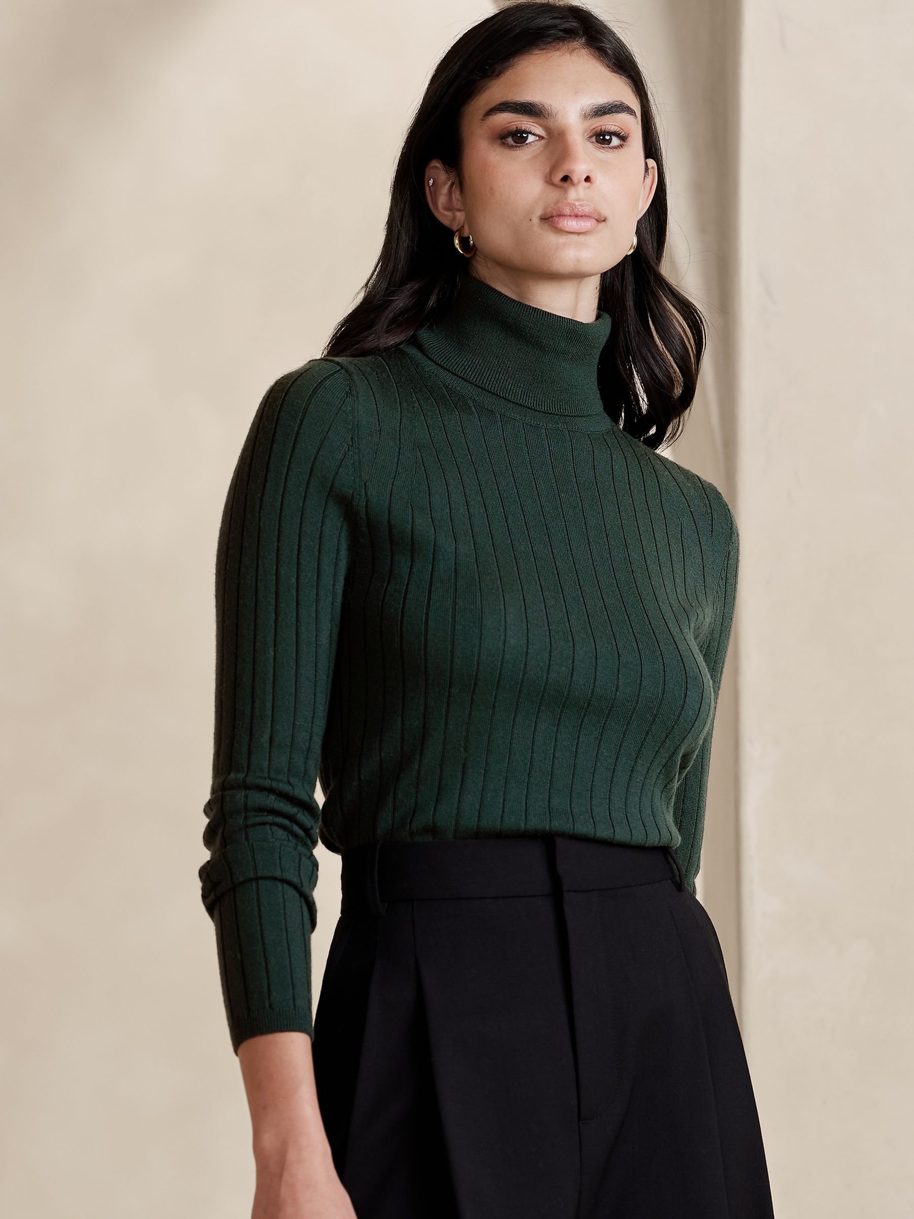Banana Republic Green Nezha Merino Turtleneck Jumper