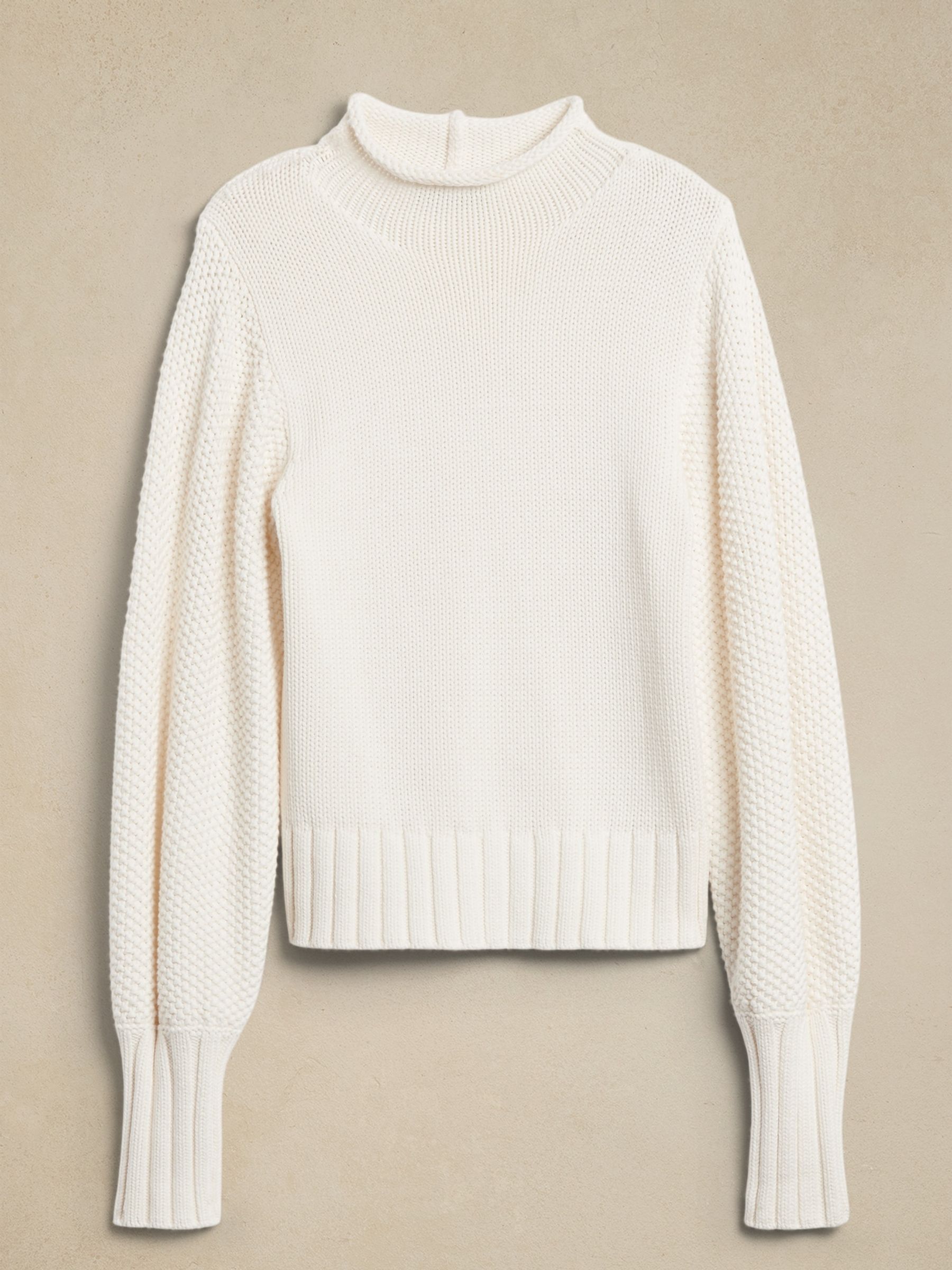 Banana Republic White Ilona High Neck Cotton Wool Jumper