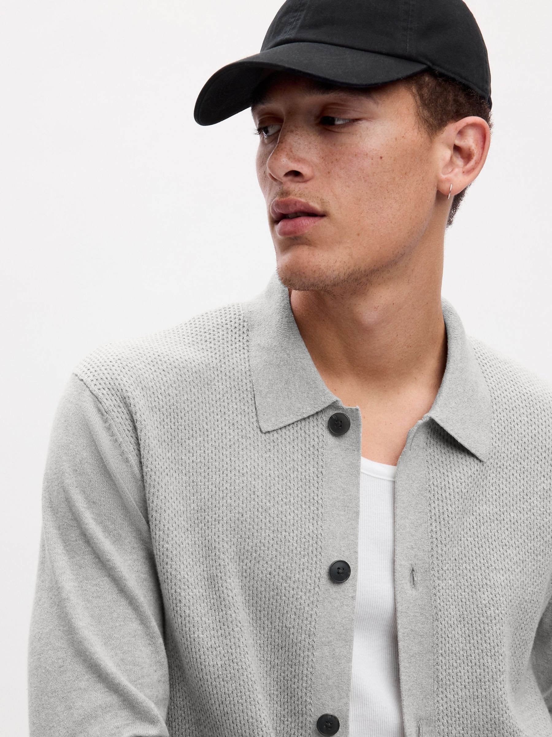 Buy Grey Textured Button Up Cardigan from the Gap online shop