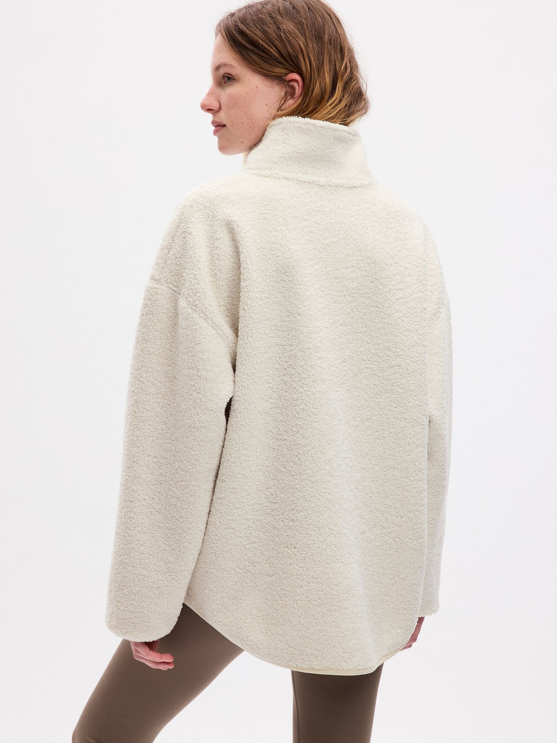 Cream Sherpa Half Zip Pullover Sweatshirt