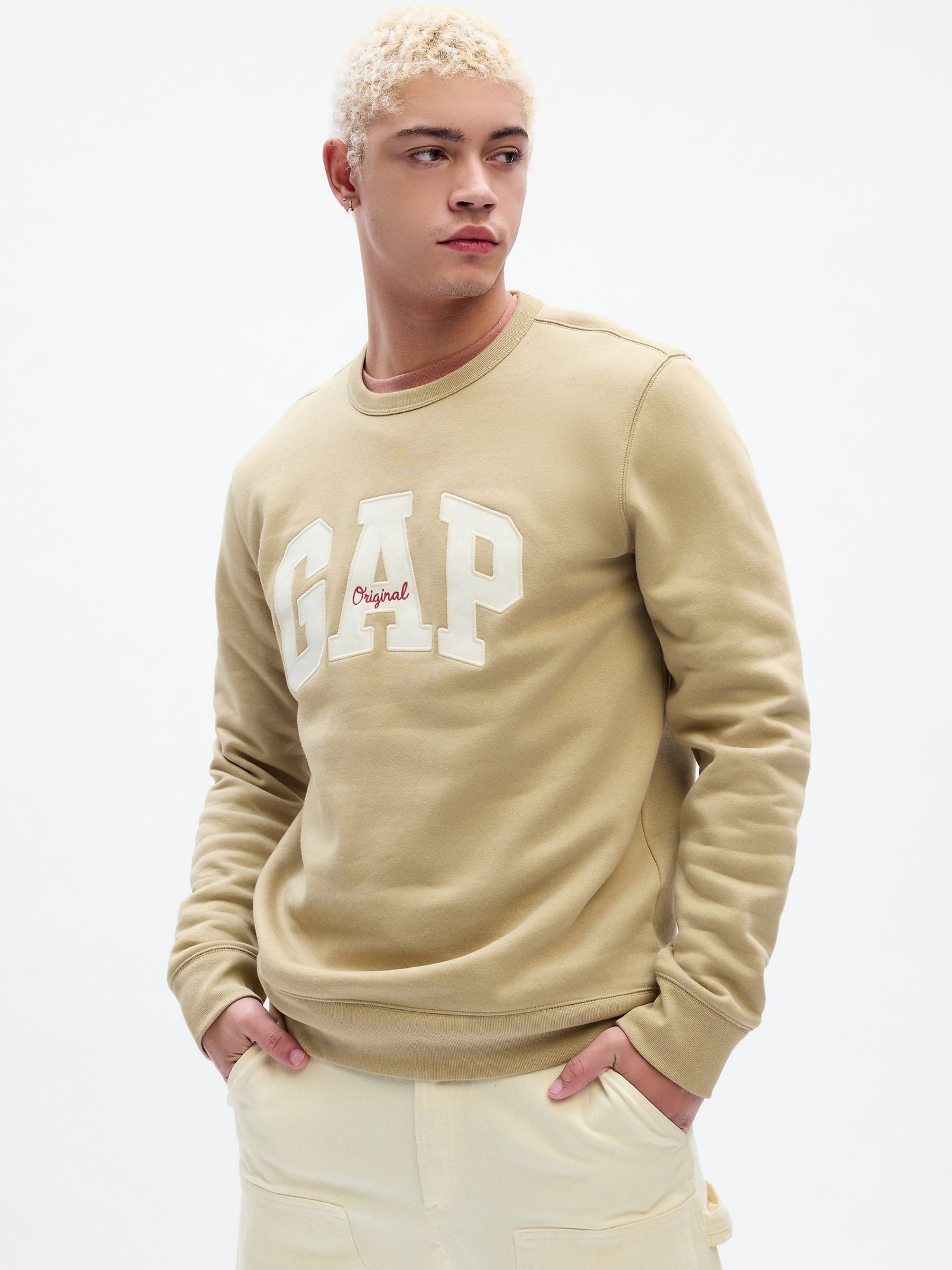 Buy Beige Original Logo Crew Neck Sweatshirt from the Gap online shop