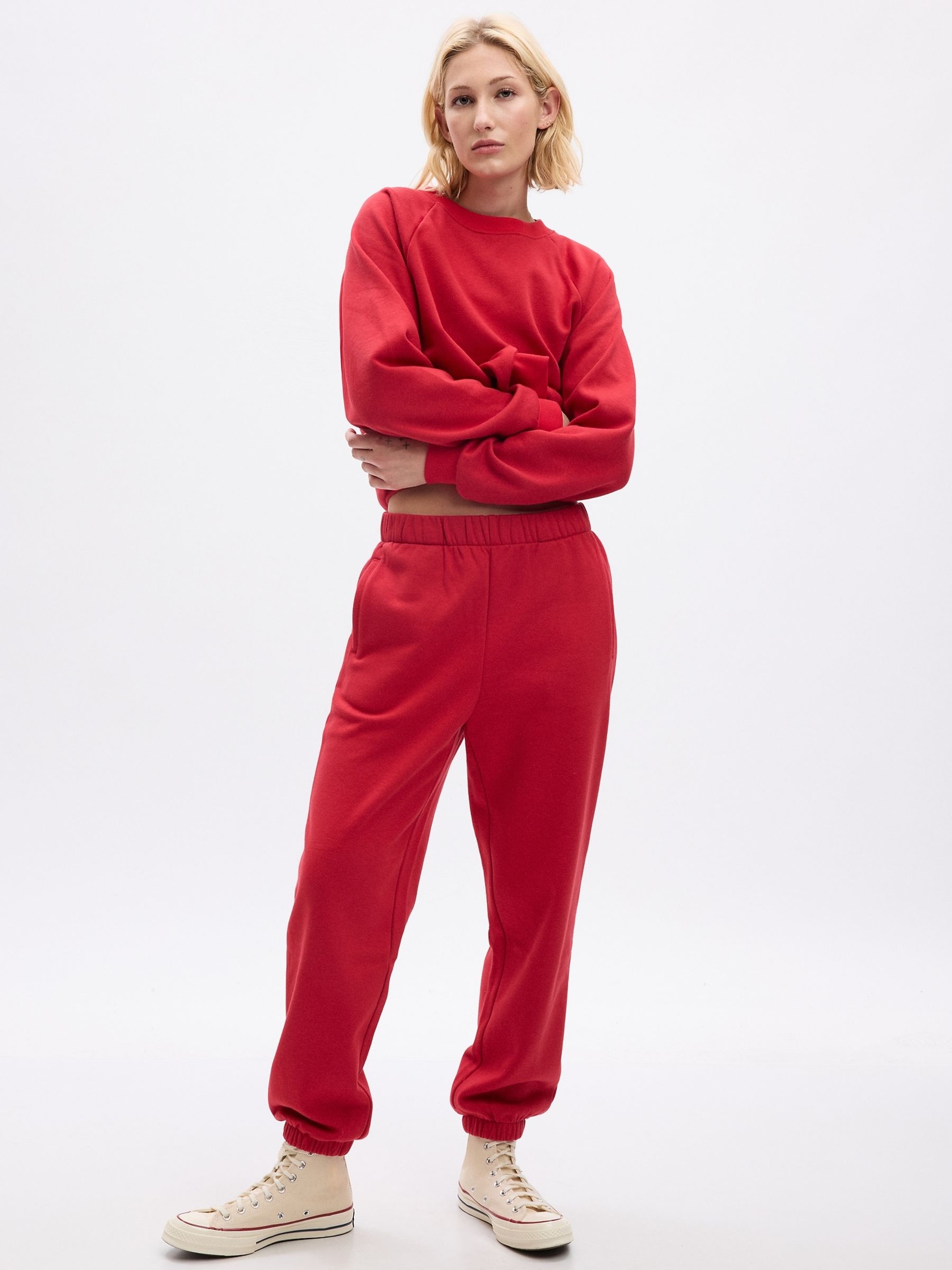 Red high waisted joggers outlet