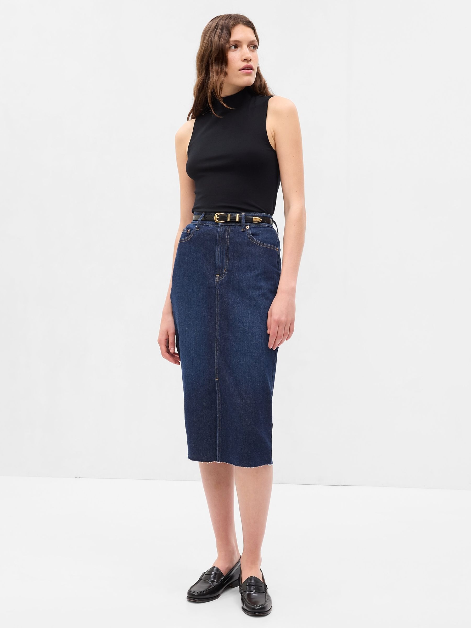 Mid length denim skirts gap 2025