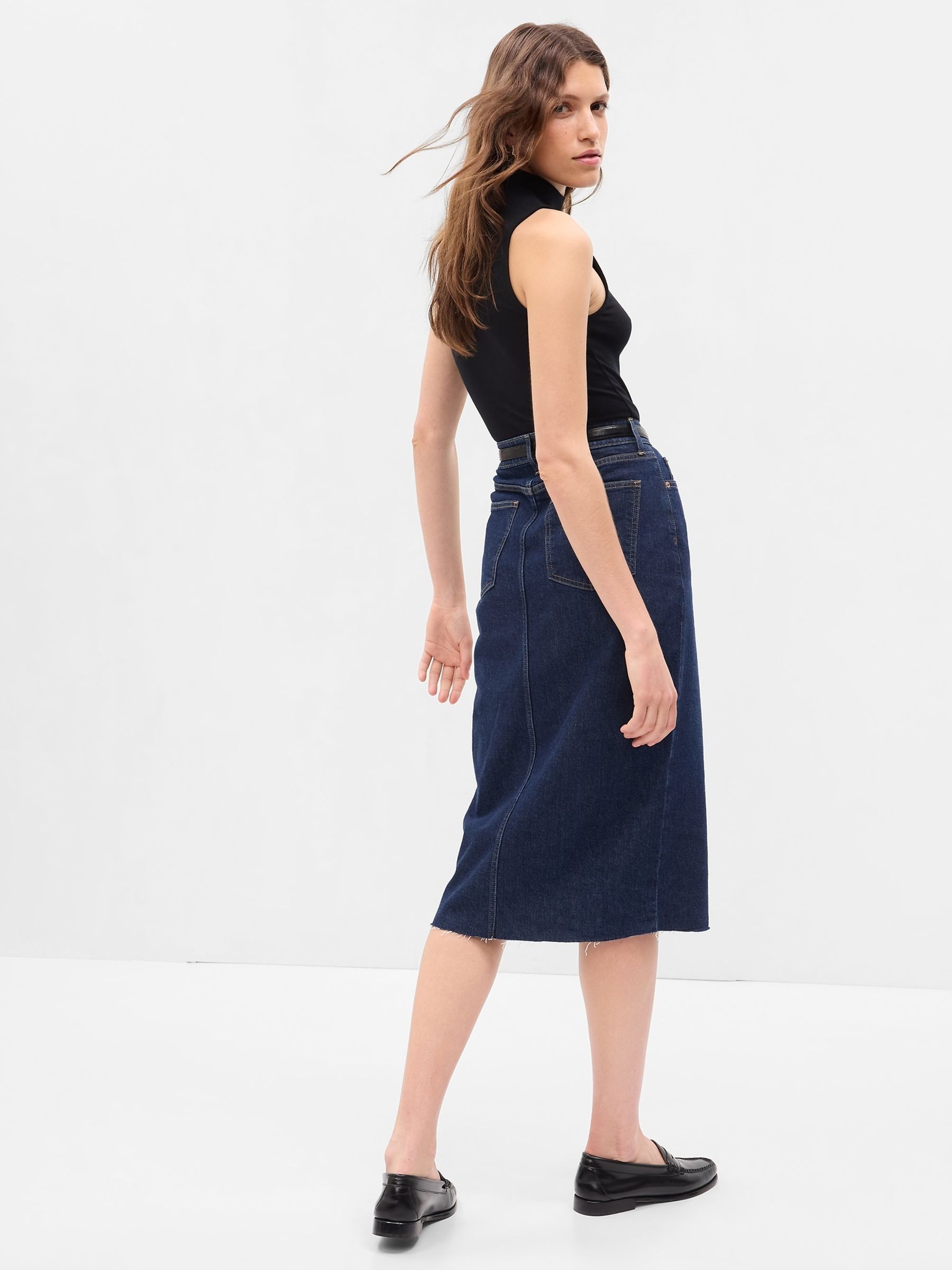 Blue Denim Midi Pencil Skirt