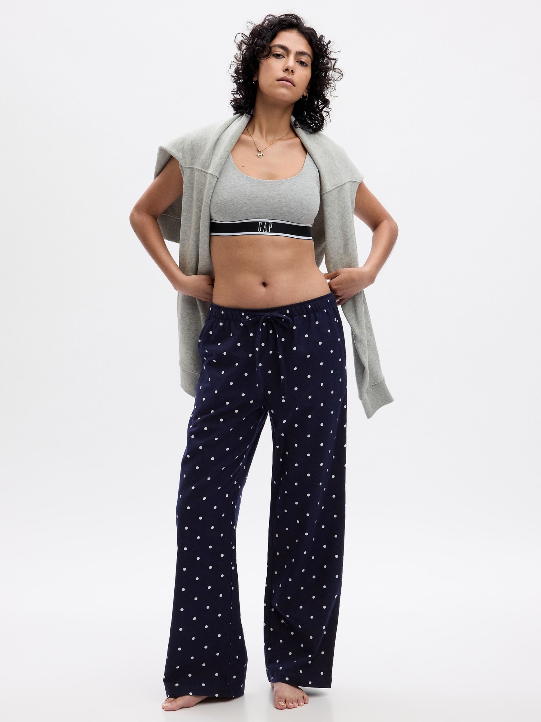 Navy Spot Flannel Pyjama Bottoms