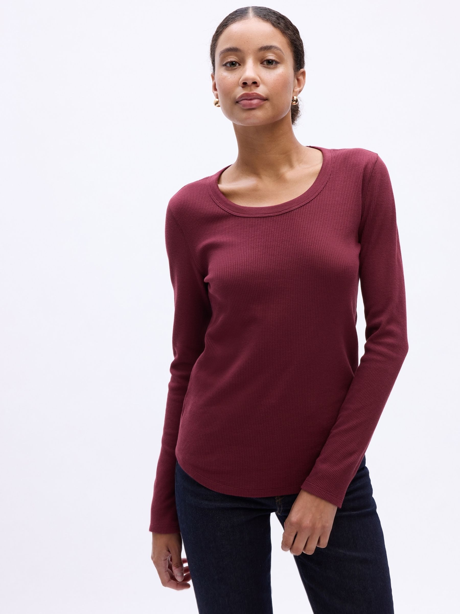 Buy Red Waffle Knit Crew Neck Long Sleeve T Shirt from the Gap online shop
