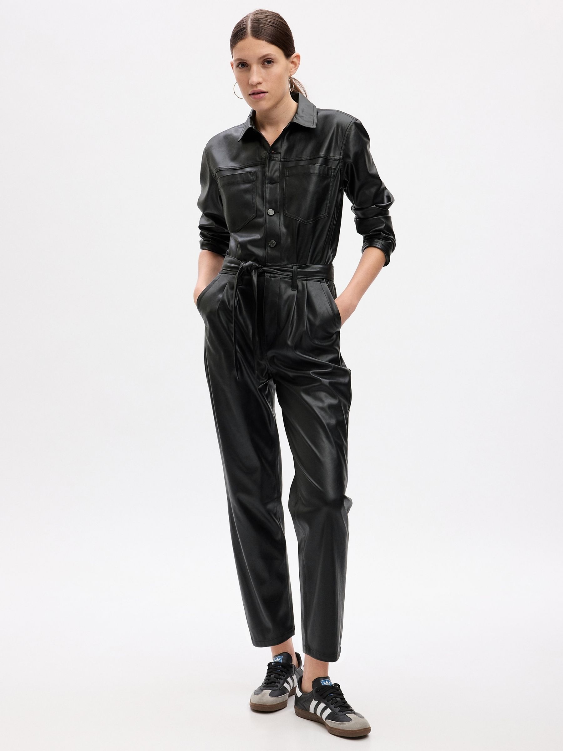 Vegan leather jumpsuit discount