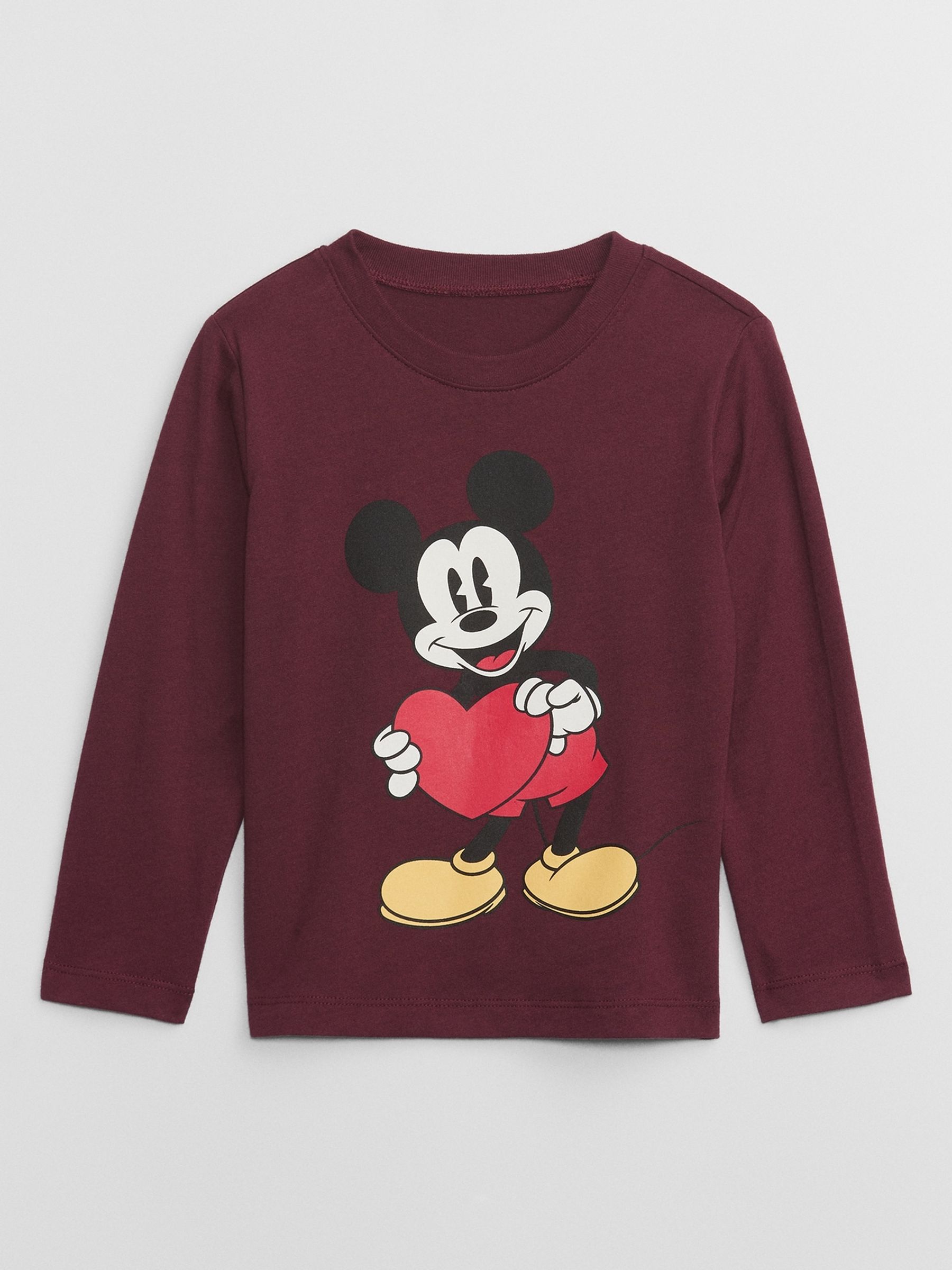 Red Disney Mickey Mouse Valentines Day Long Sleeve Crew Neck T Shirt 12mths 5yrs