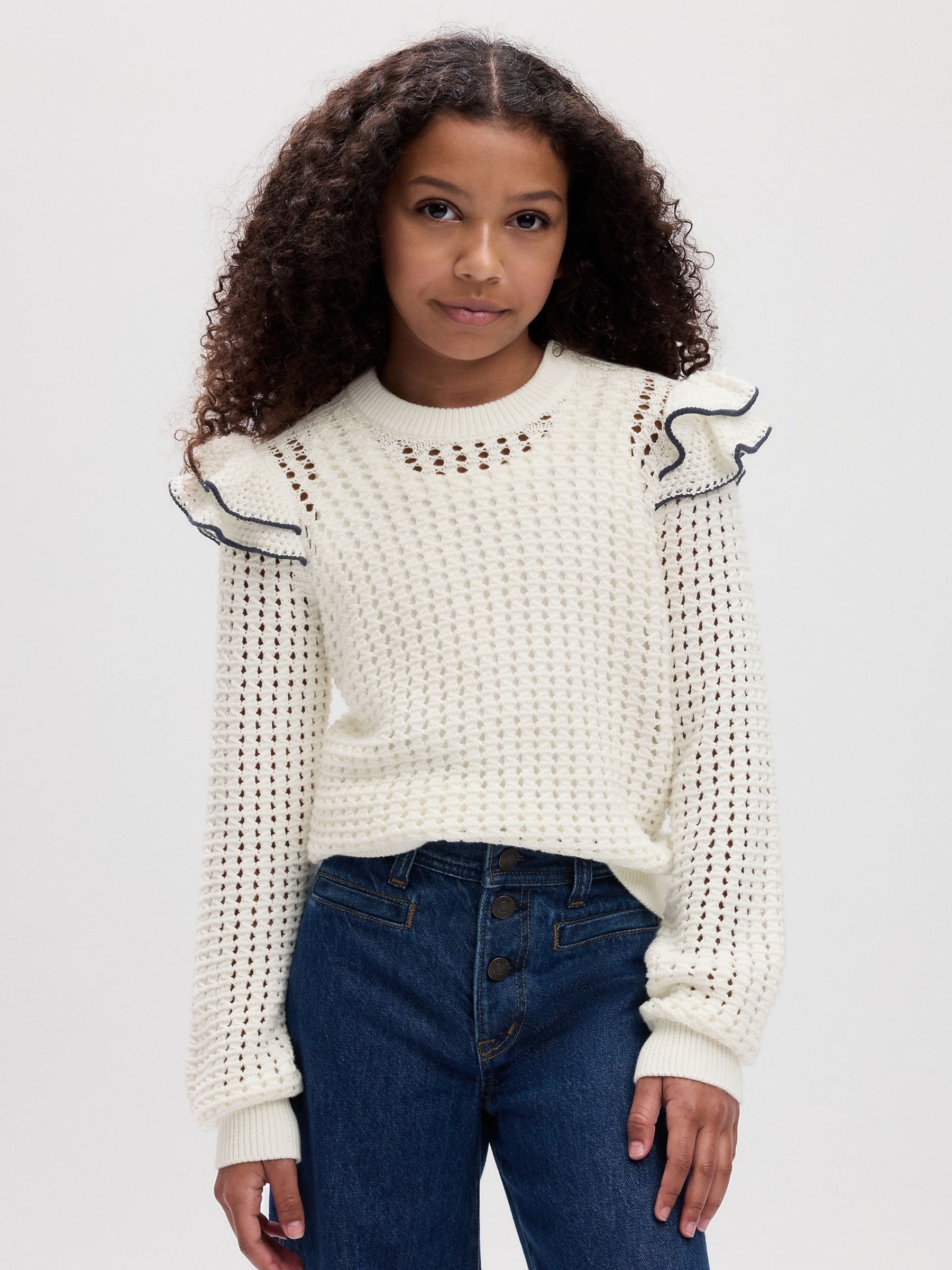 White ruffle jumper deals