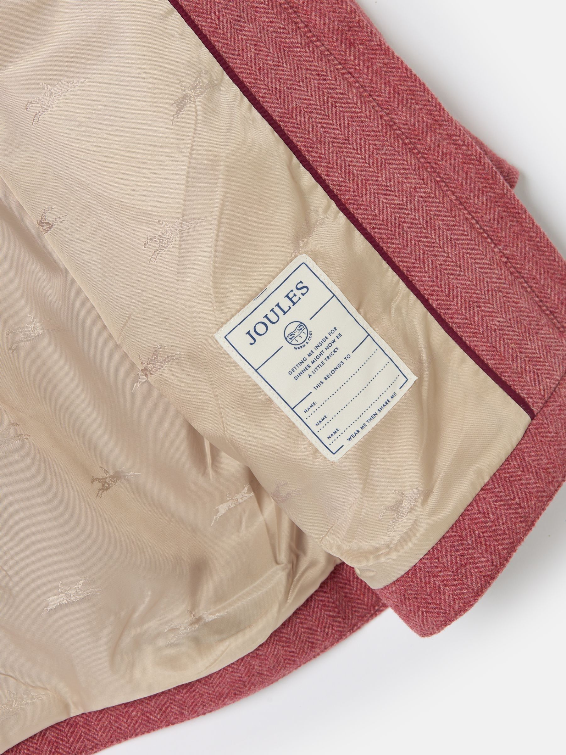Girls Dorothea Pink Herringbone Tweed Coat Joules