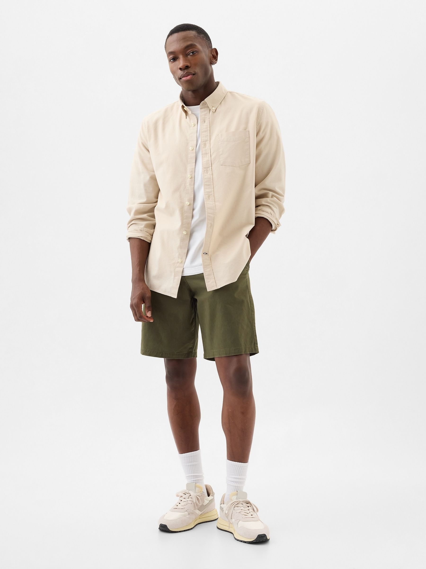 Green khaki shorts men clearance