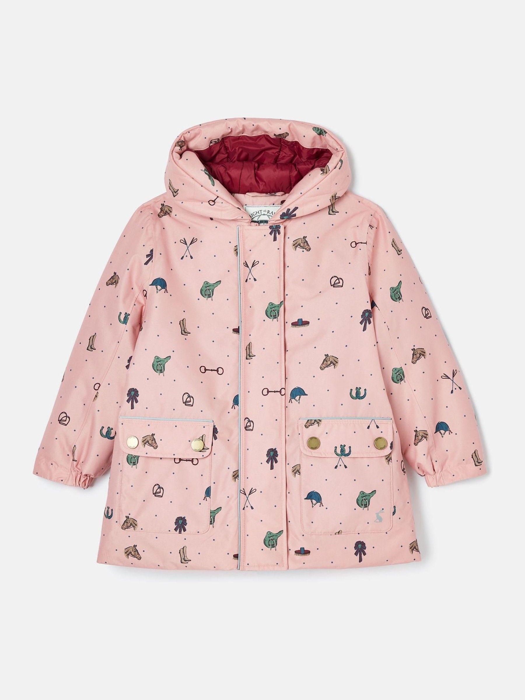 Girls Fairview Pink Horse Print Waterproof Coat with Quilted Lining Joules