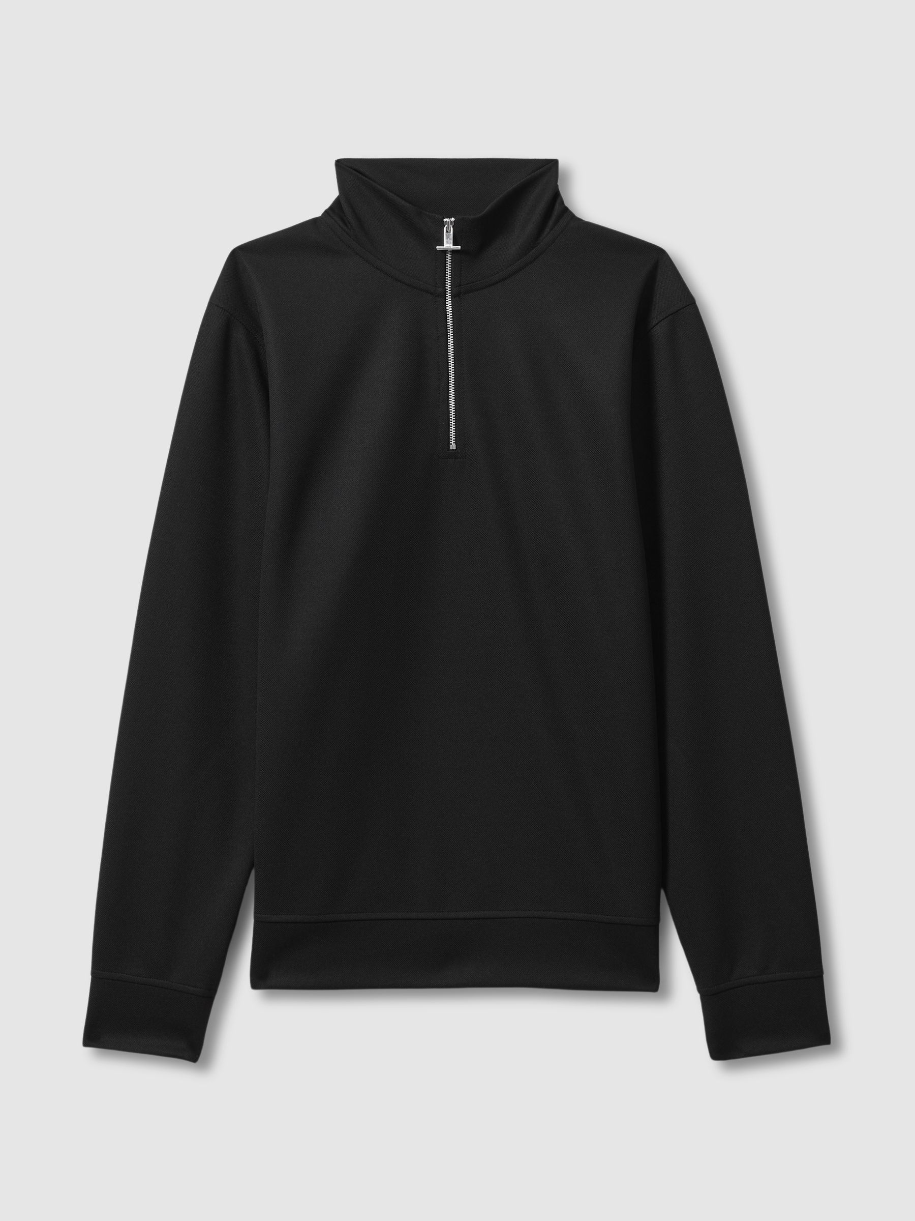 Reiss Textured Half Zip Funnel Neck Jumper in Black REISS