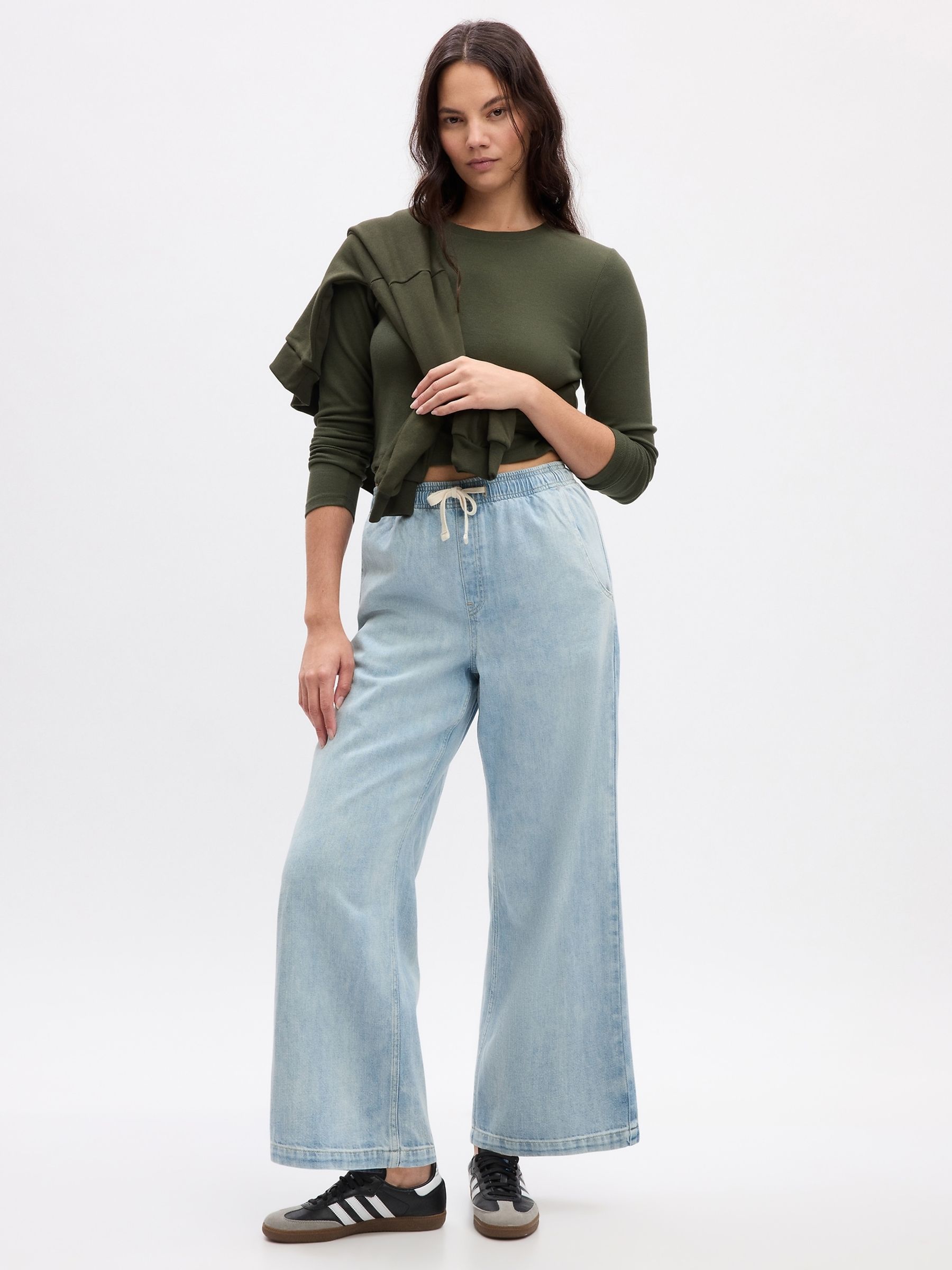 Buy Light Blue Wide Leg High Waisted Pull On Jeans from the Gap online shop