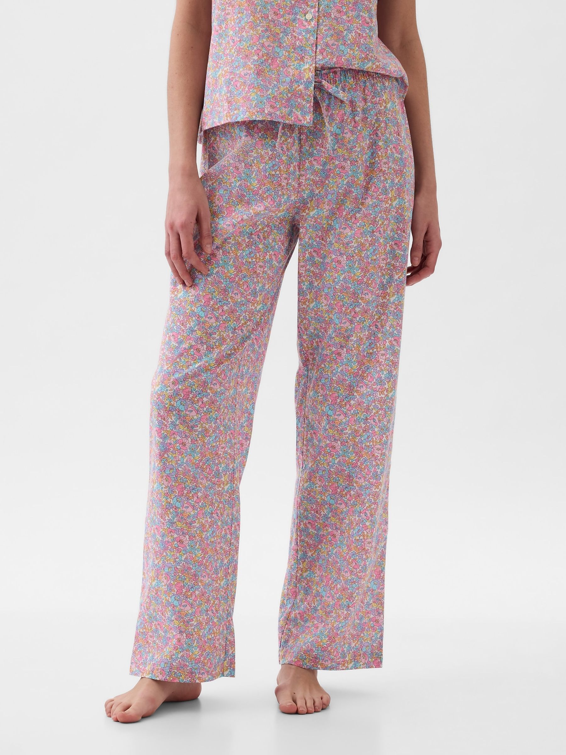Pink Floral Poplin Stripe Pyjama Trousers