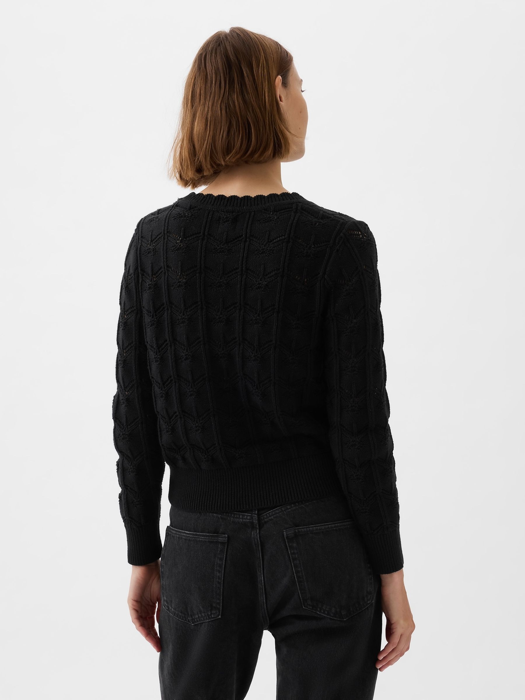 Buy Black Pointelle Crew Neck Long Sleeve Jumper from the Gap online shop