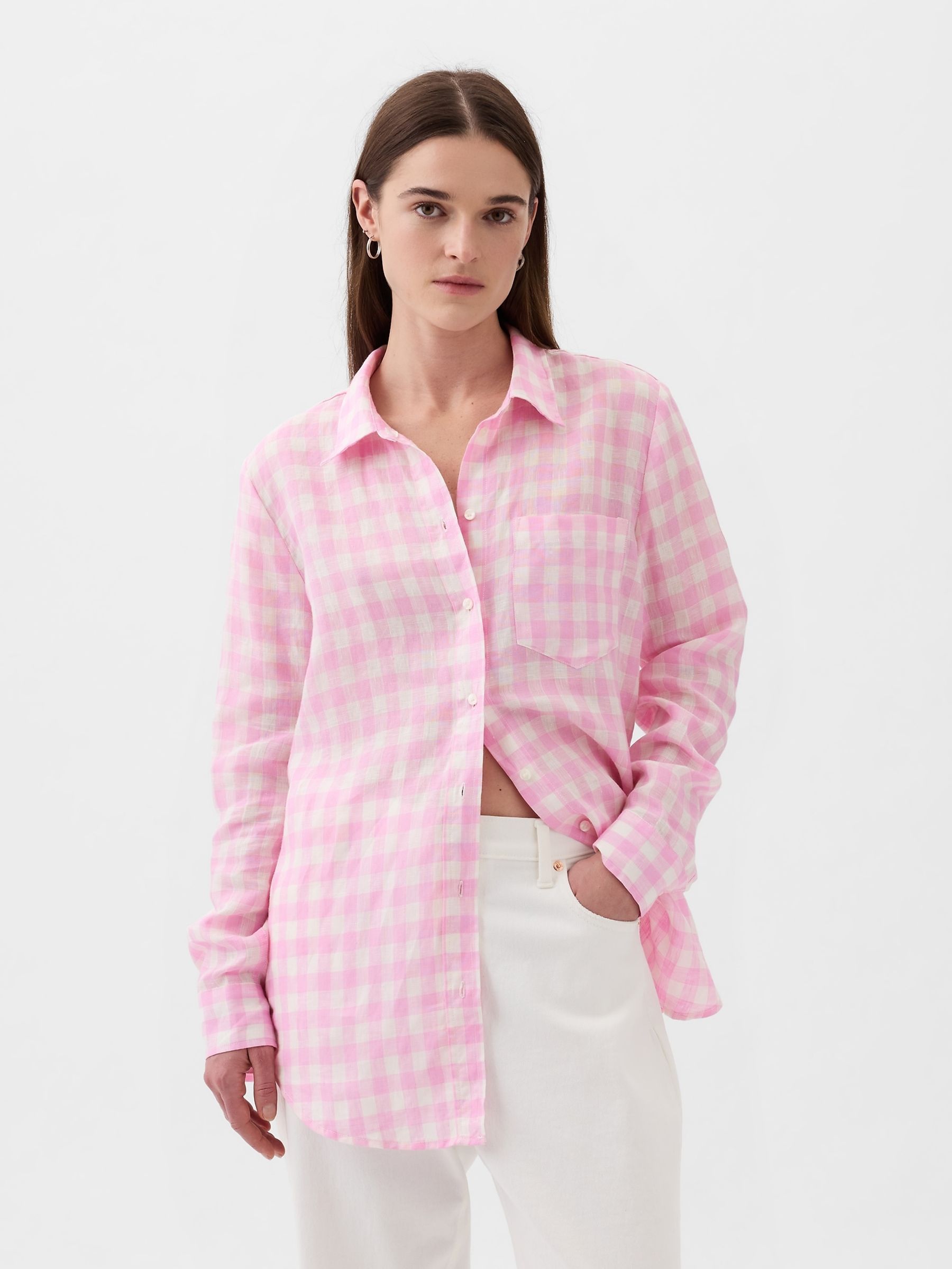 Pink gingham shirt womens cheap