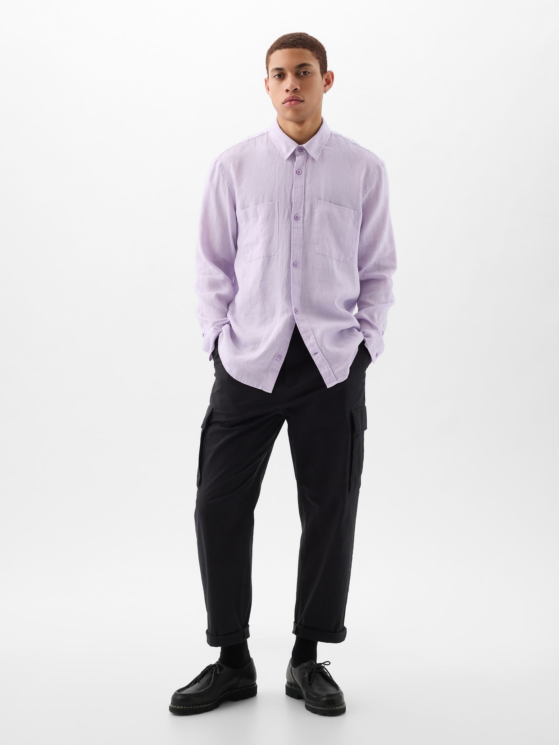 Purple Linen Blend Long Sleeve Shirt | Gap