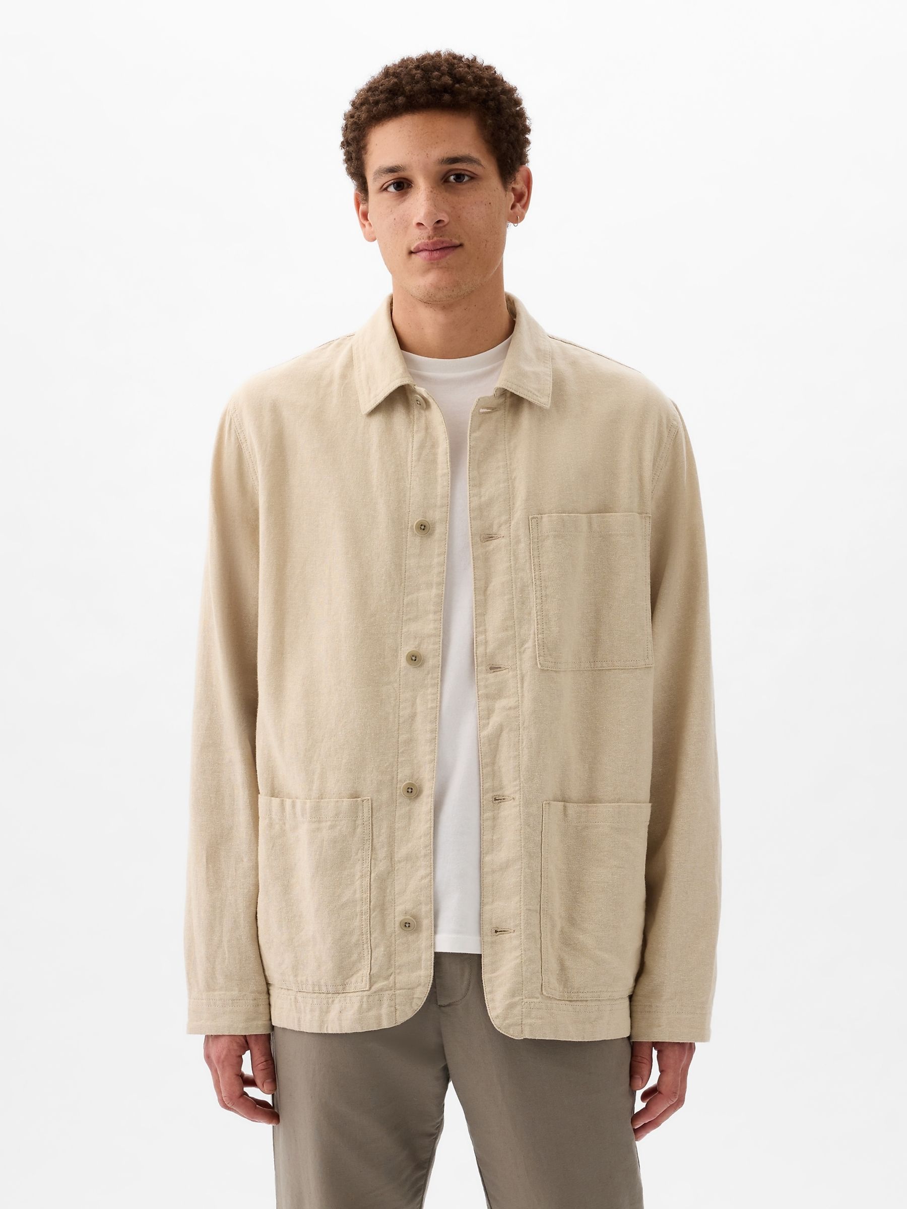 Natural Linen Blend Linen Cotton Chore Jacket