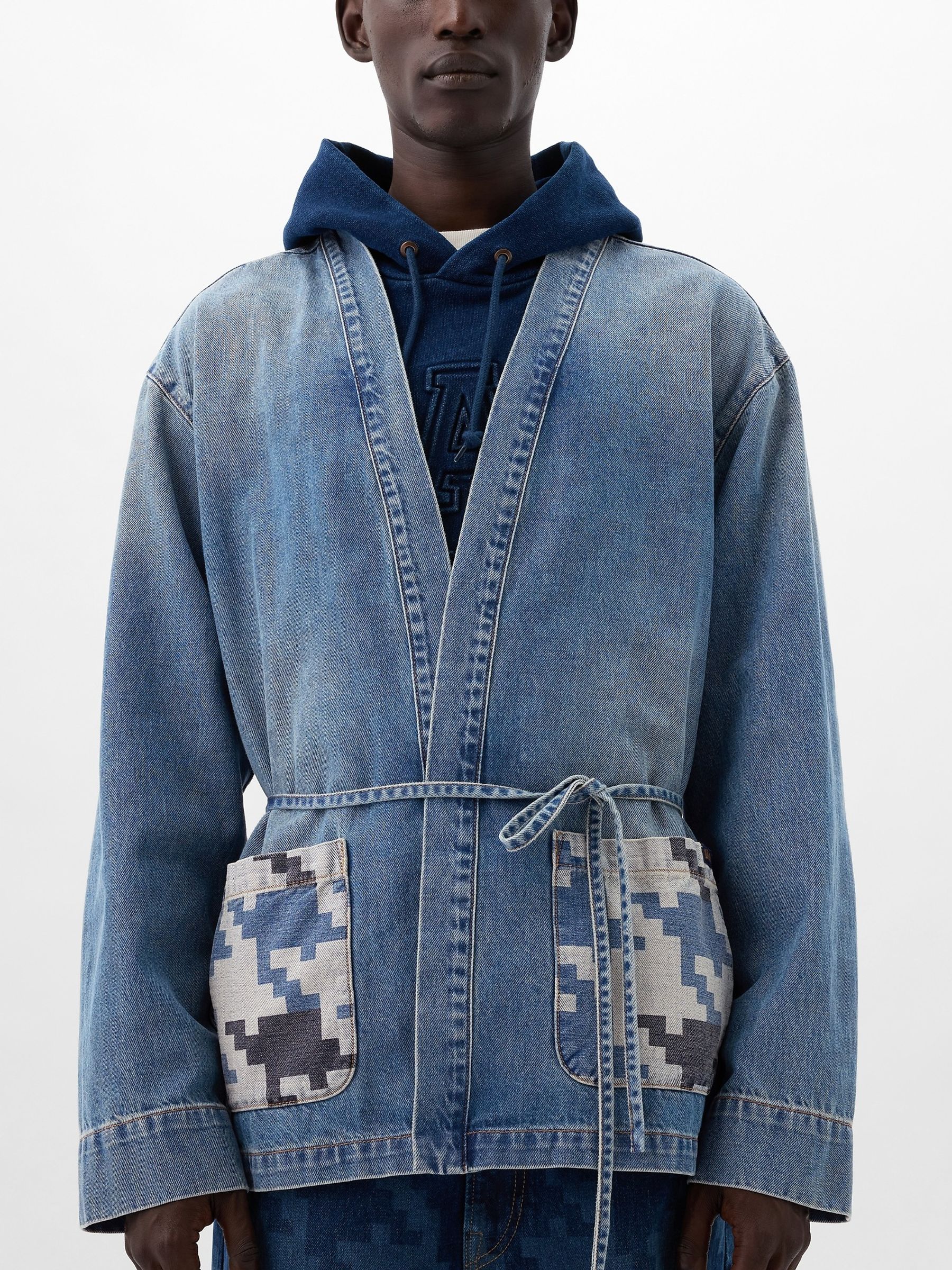Wrap denim jacket store