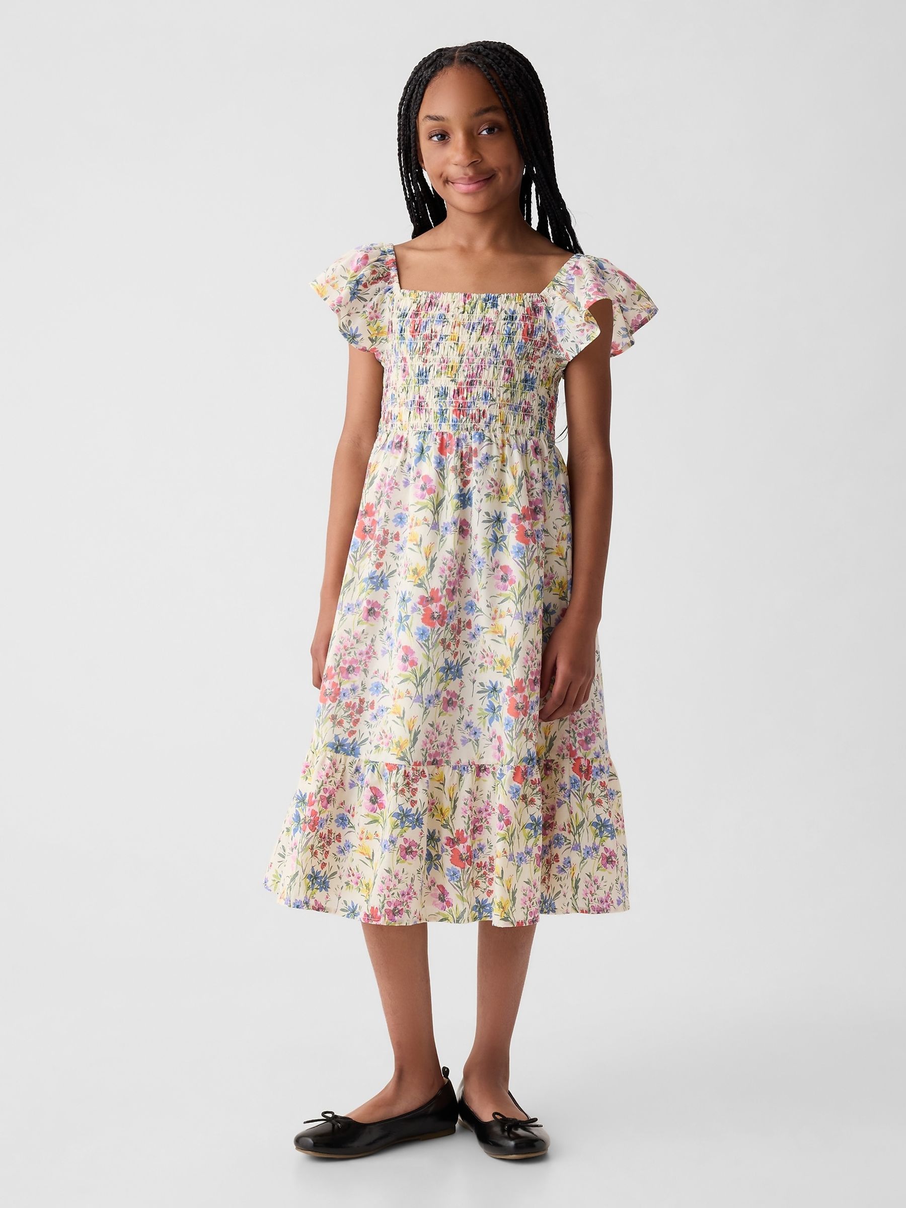 Floral print smocked dress cheap