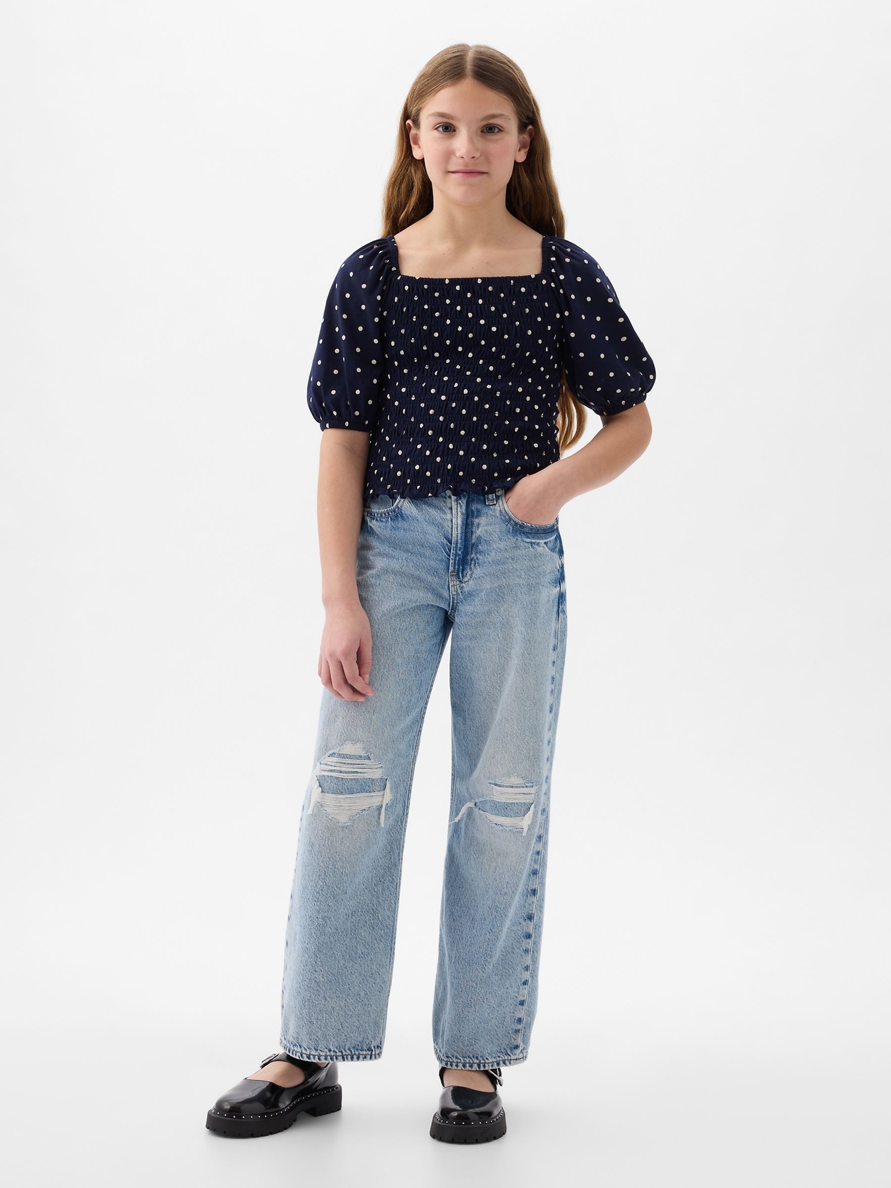 Smocked top with puff sleeves hotsell