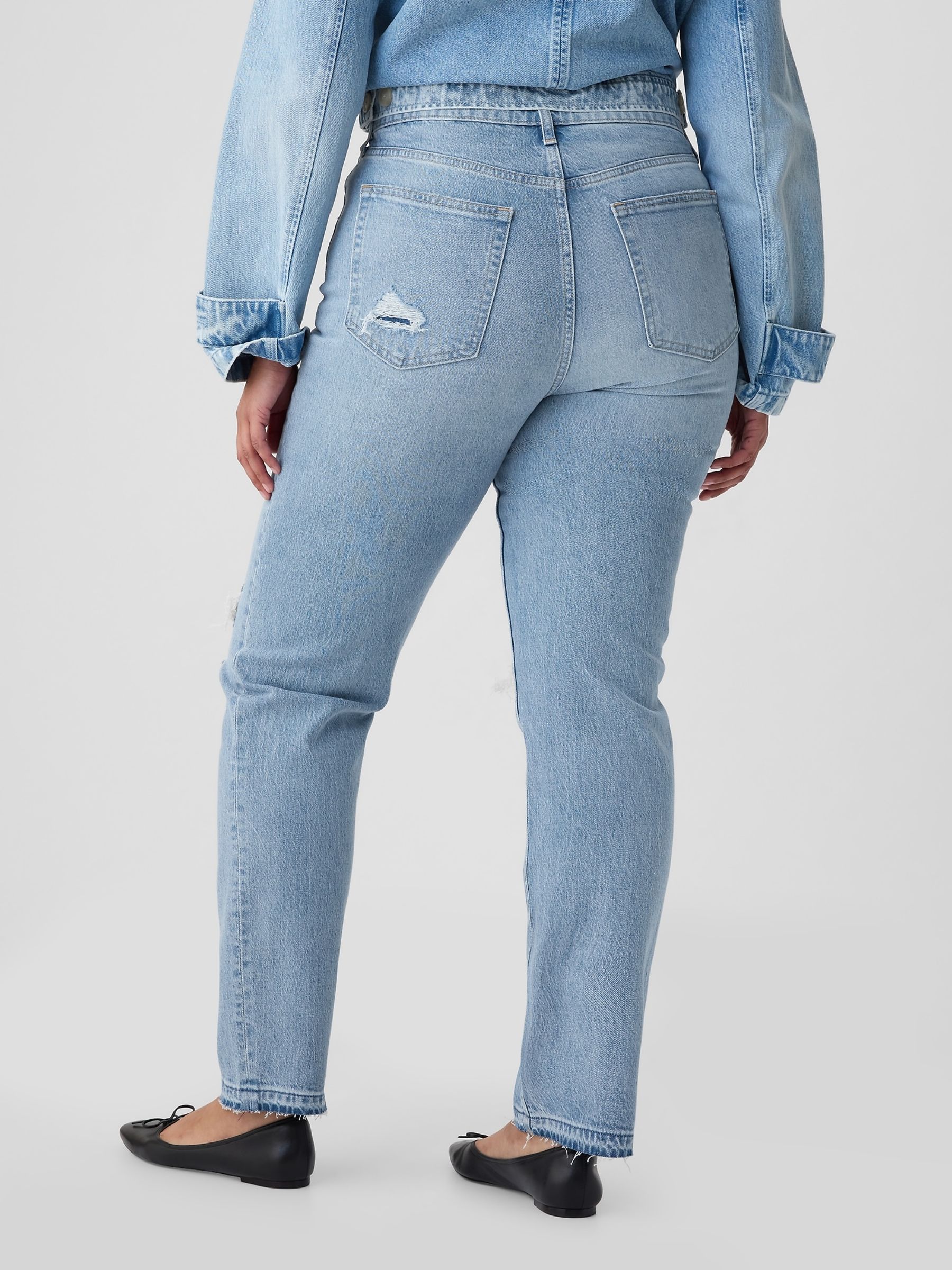 Buy Light Blue High Waisted Cheeky Straight Leg Ripped Jeans from the Gap online shop