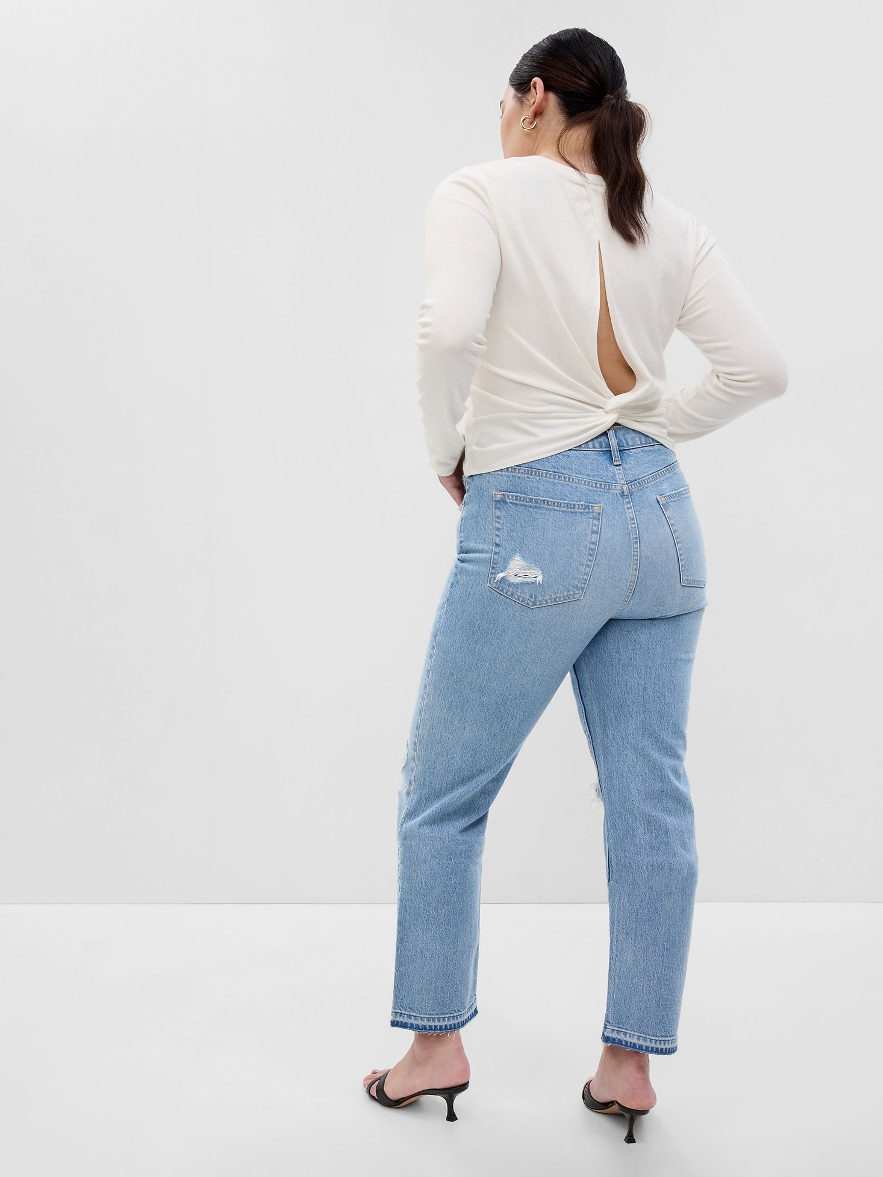 Buy Light Blue High Waisted Cheeky Straight Leg Ripped Jeans from the Gap online shop