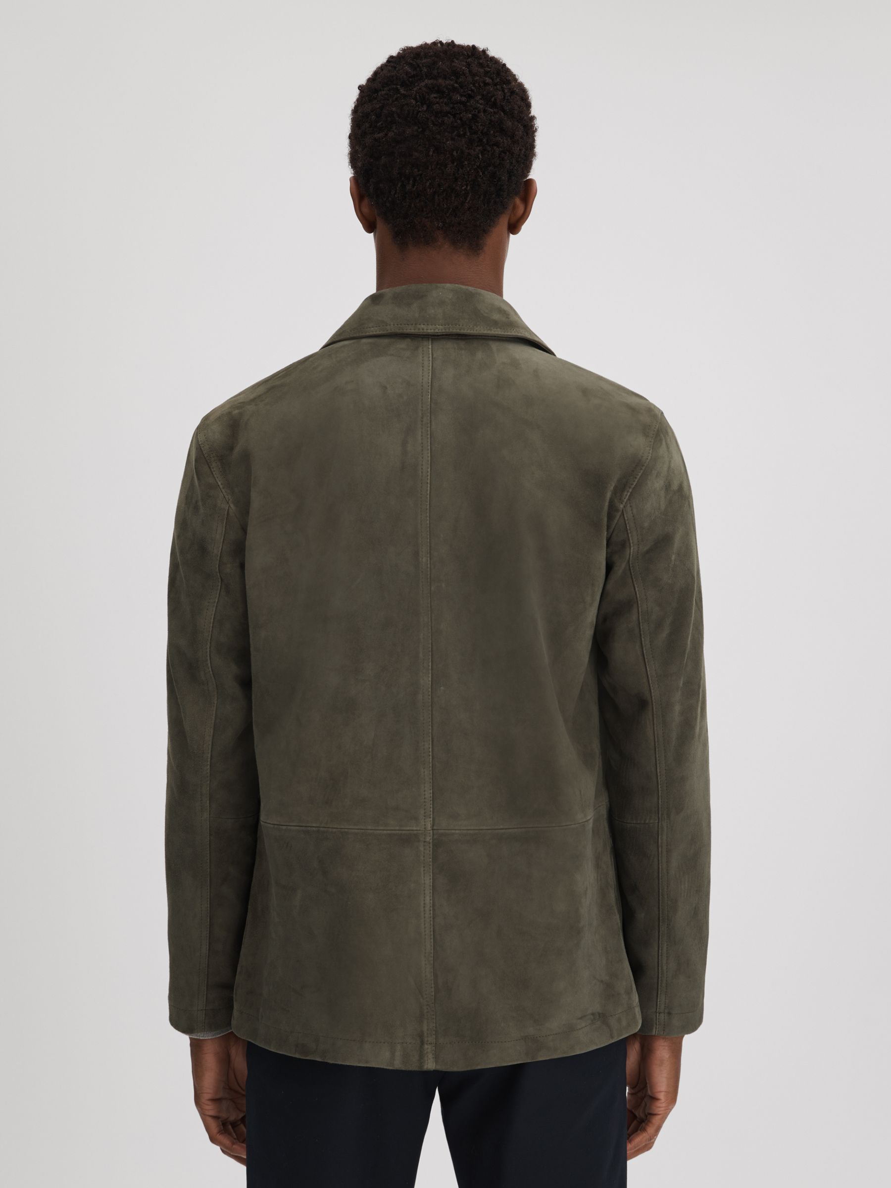 Reiss Suede Button Through Jacket in Moss Green REISS