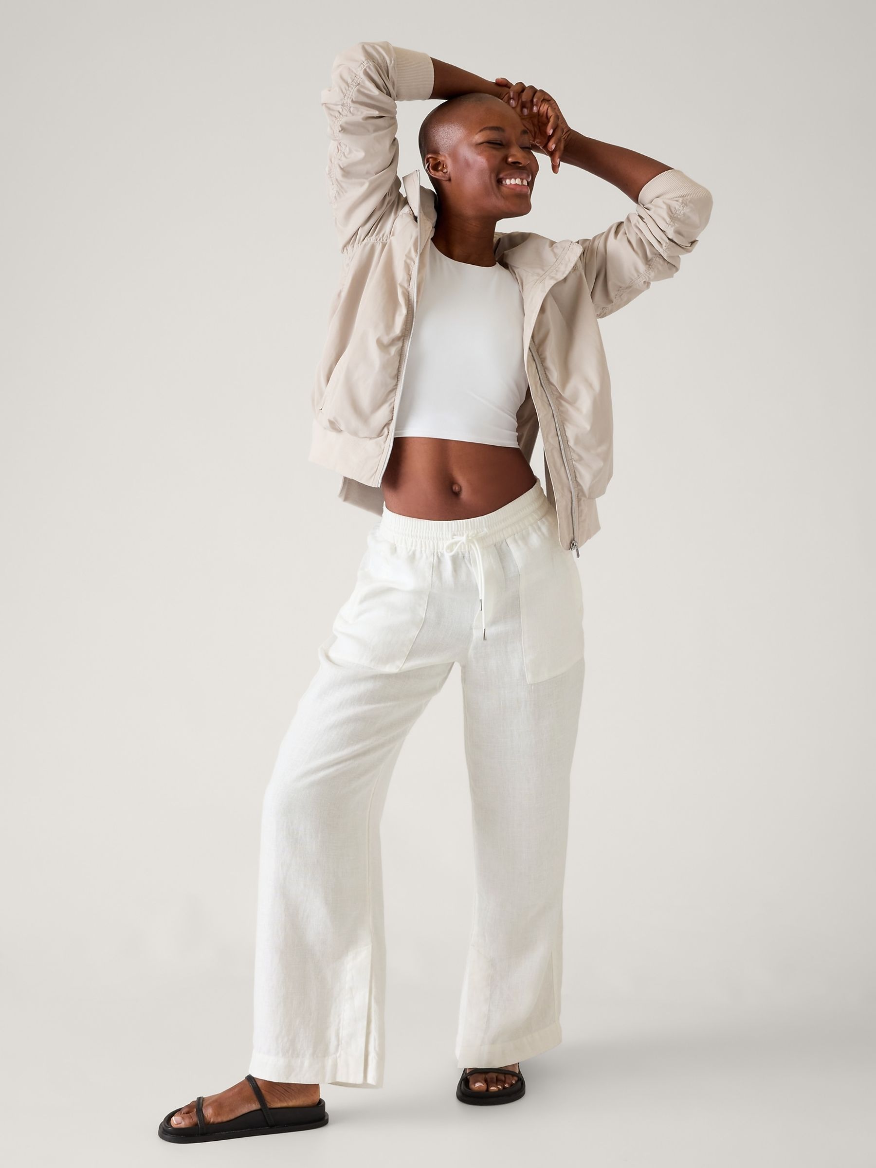 Buy Athleta White Retreat Wide Leg Linen Trousers from the Gap online shop